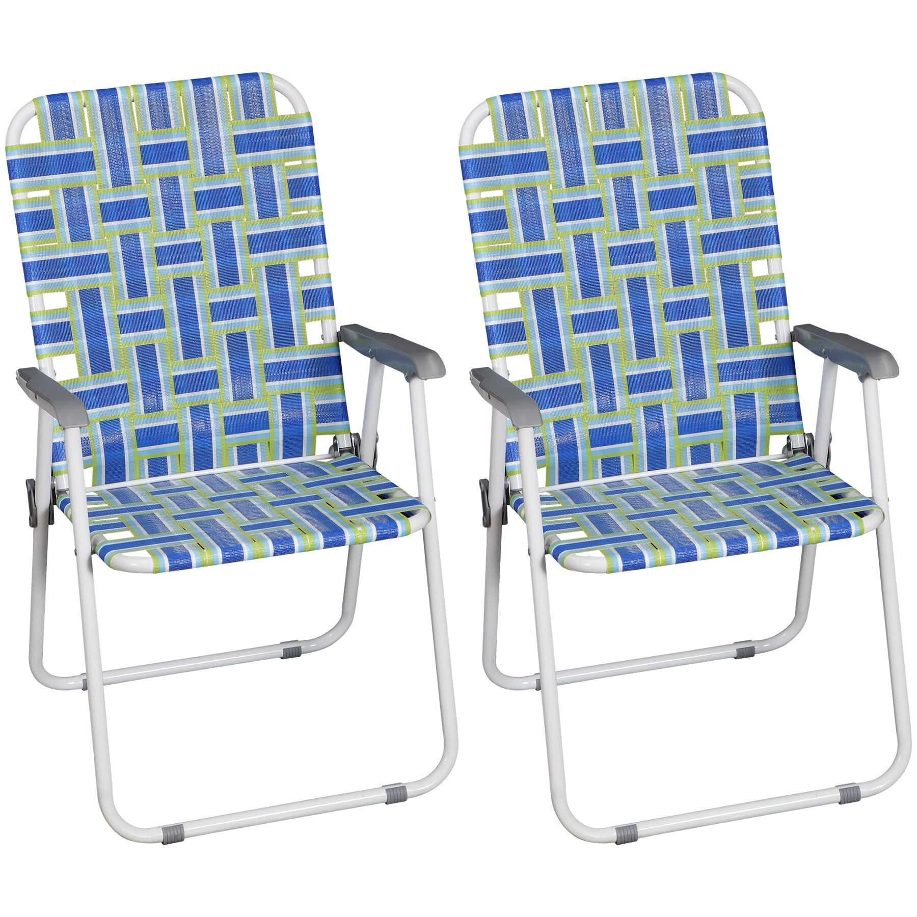 ZENY Folding Patio Lawn Chairs with Metal Frame (Blue/Green, Set of 2) bem06