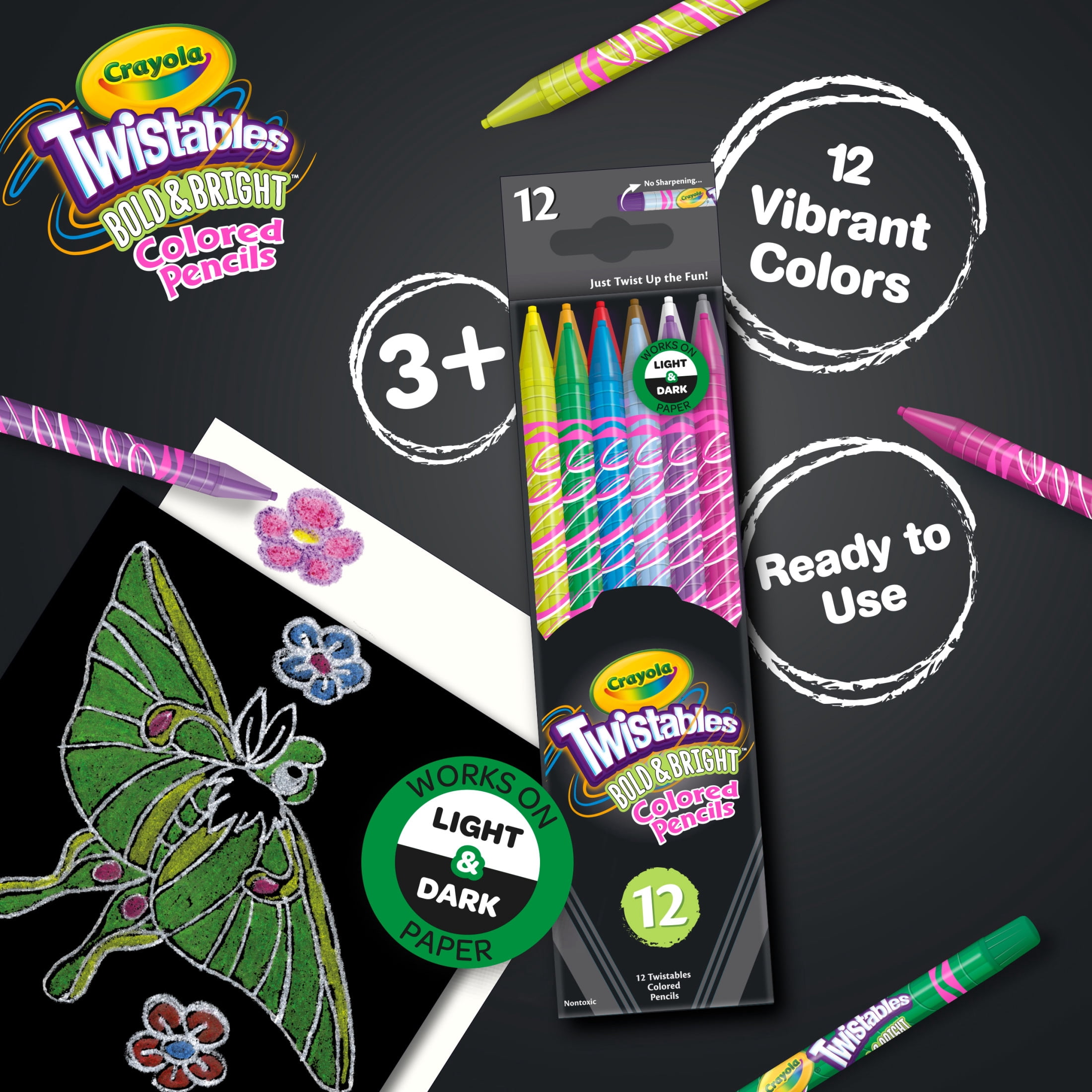 Crayola Twistables Colored Pencils Set, Bold & Bright, Non-Toxic Drawing Supplies (Assorted Colors, 12 Count) gyr0m