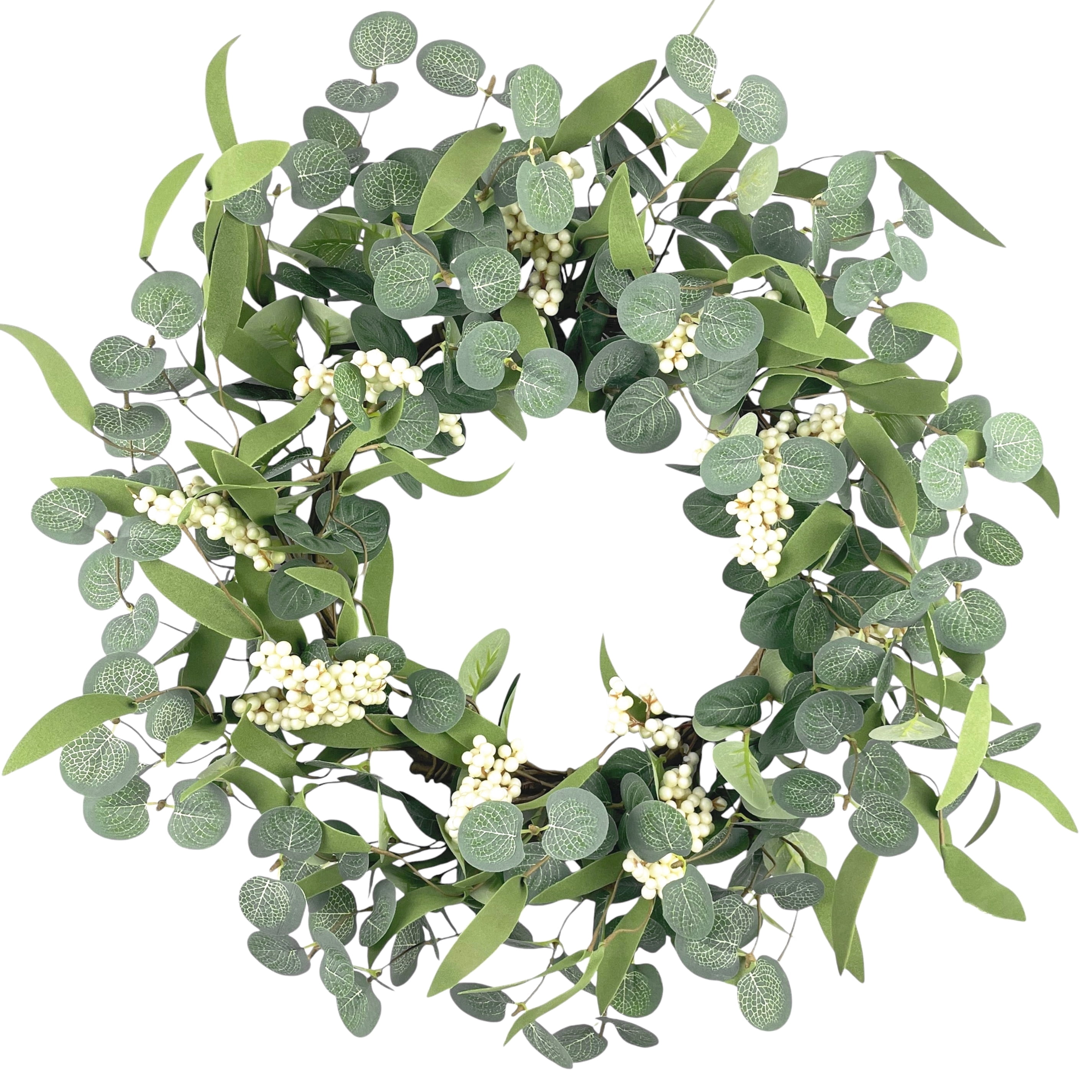 Tetou Artificial Eucalyptus Wreath for Front Door, Farmhouse Seasonal Wall Decor (Green, 20.5 in) 3dp2b