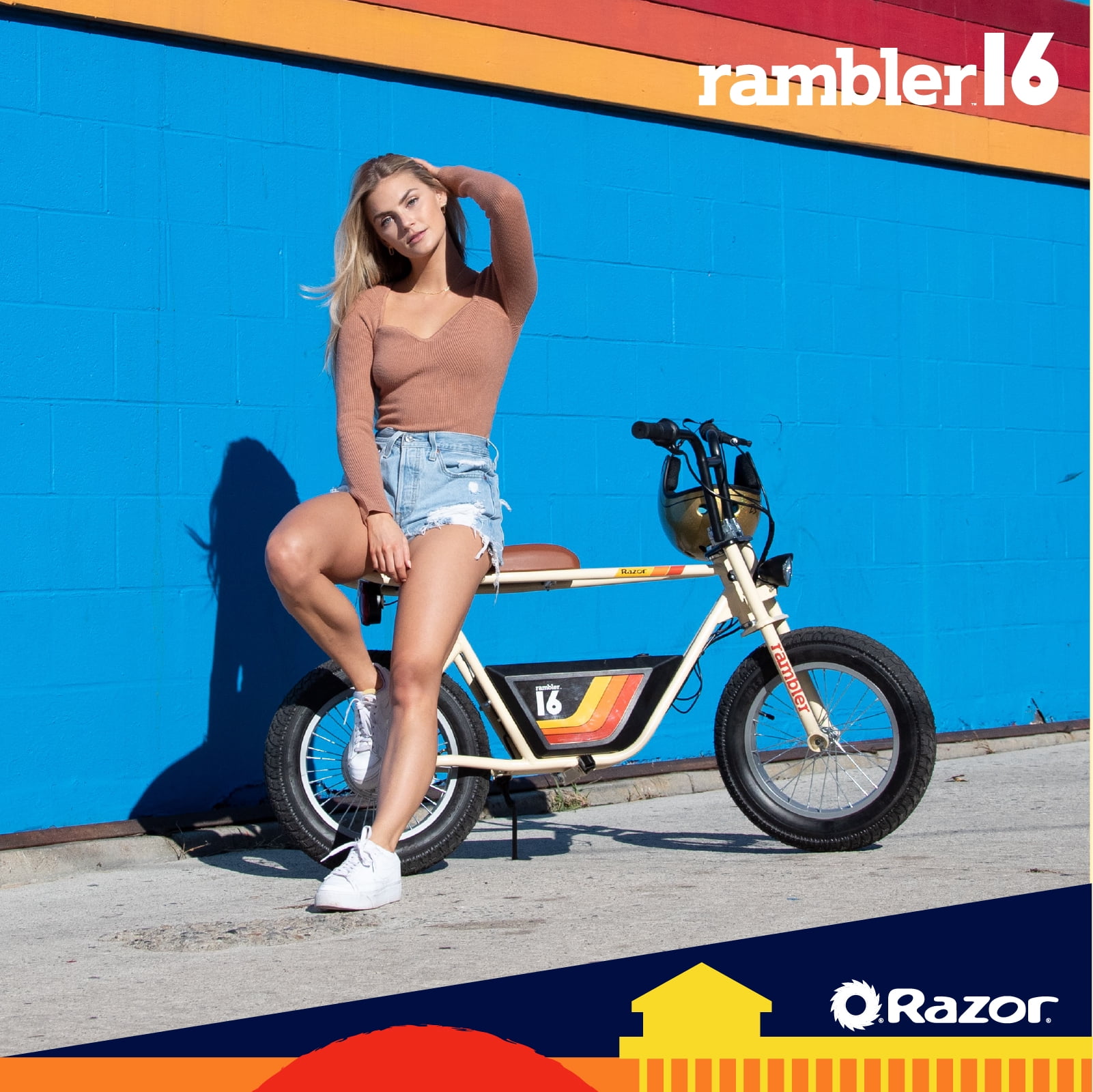 Razor Rambler 16 Electric Minibike, 36V Seated Scooter with Retro Styling (Beige, 53.1 in x 25.2 in x 33.5 in) nb6xn