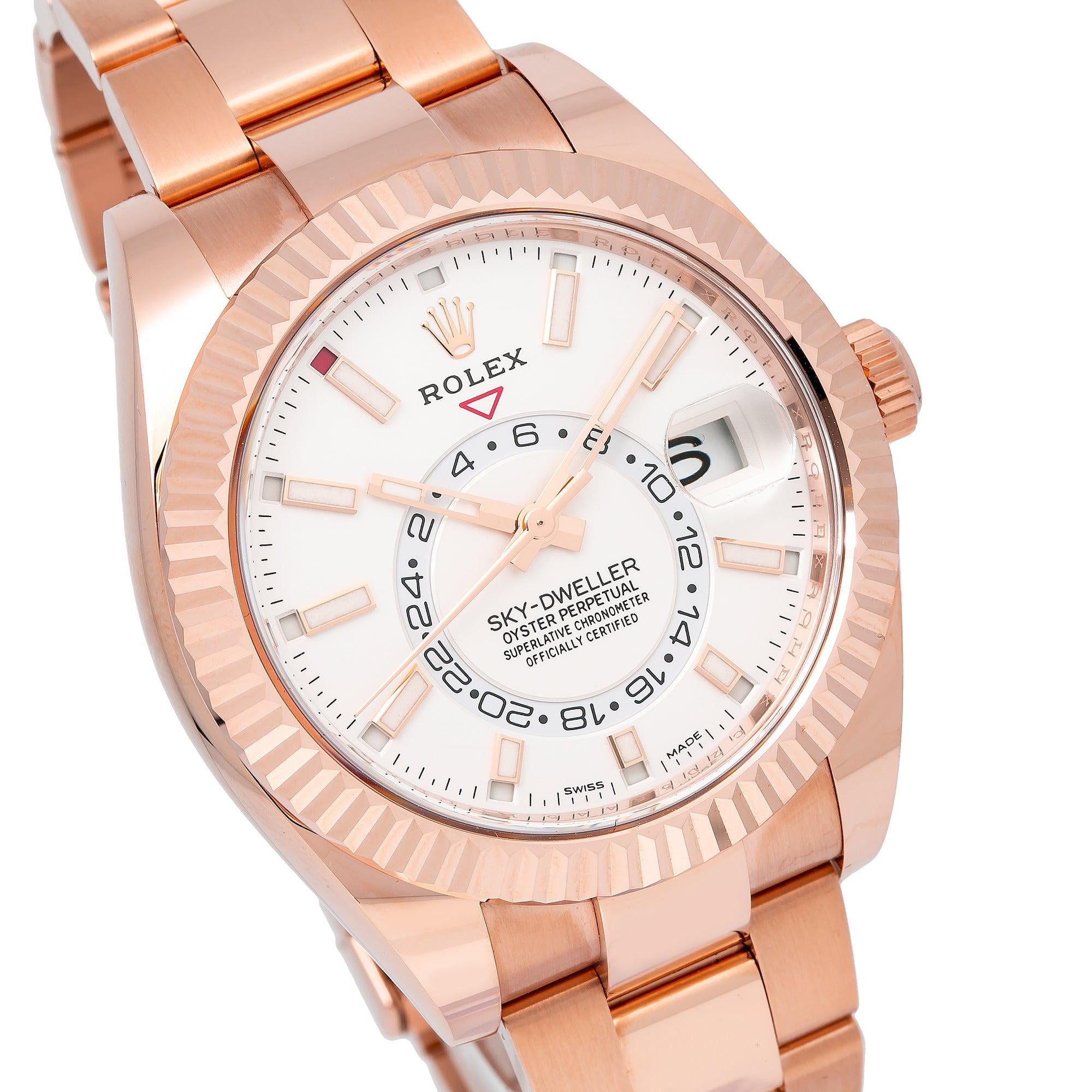 Rolex Sky-Dweller Watch 18K Rose Gold Fluted Bezel White Dial (42 in) 2nhv6
