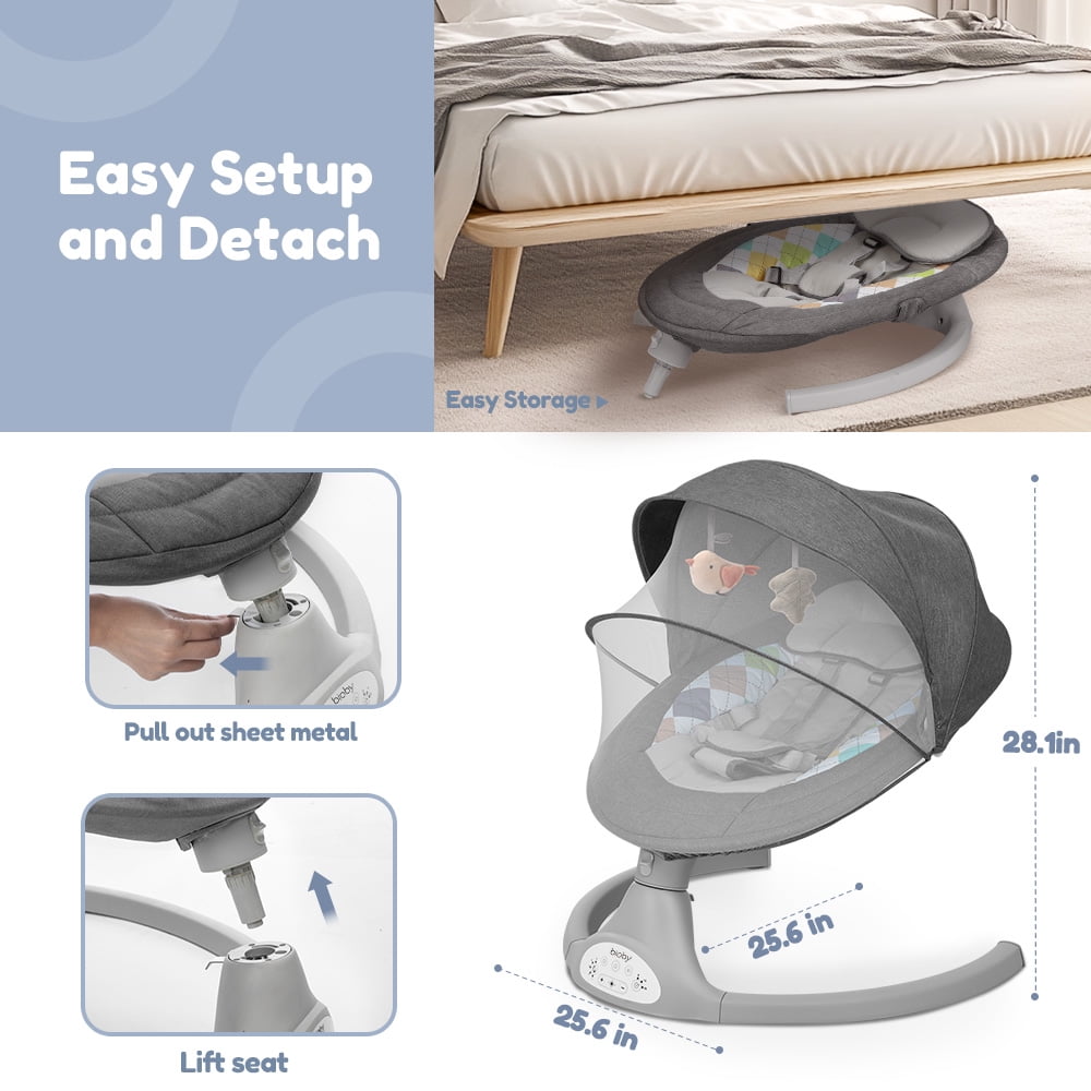Caveen Electric Baby Swing Rocker with Bluetooth Music and Remote Control (Grey, 25.6 x 25.6 x 28.1 in) us43k
