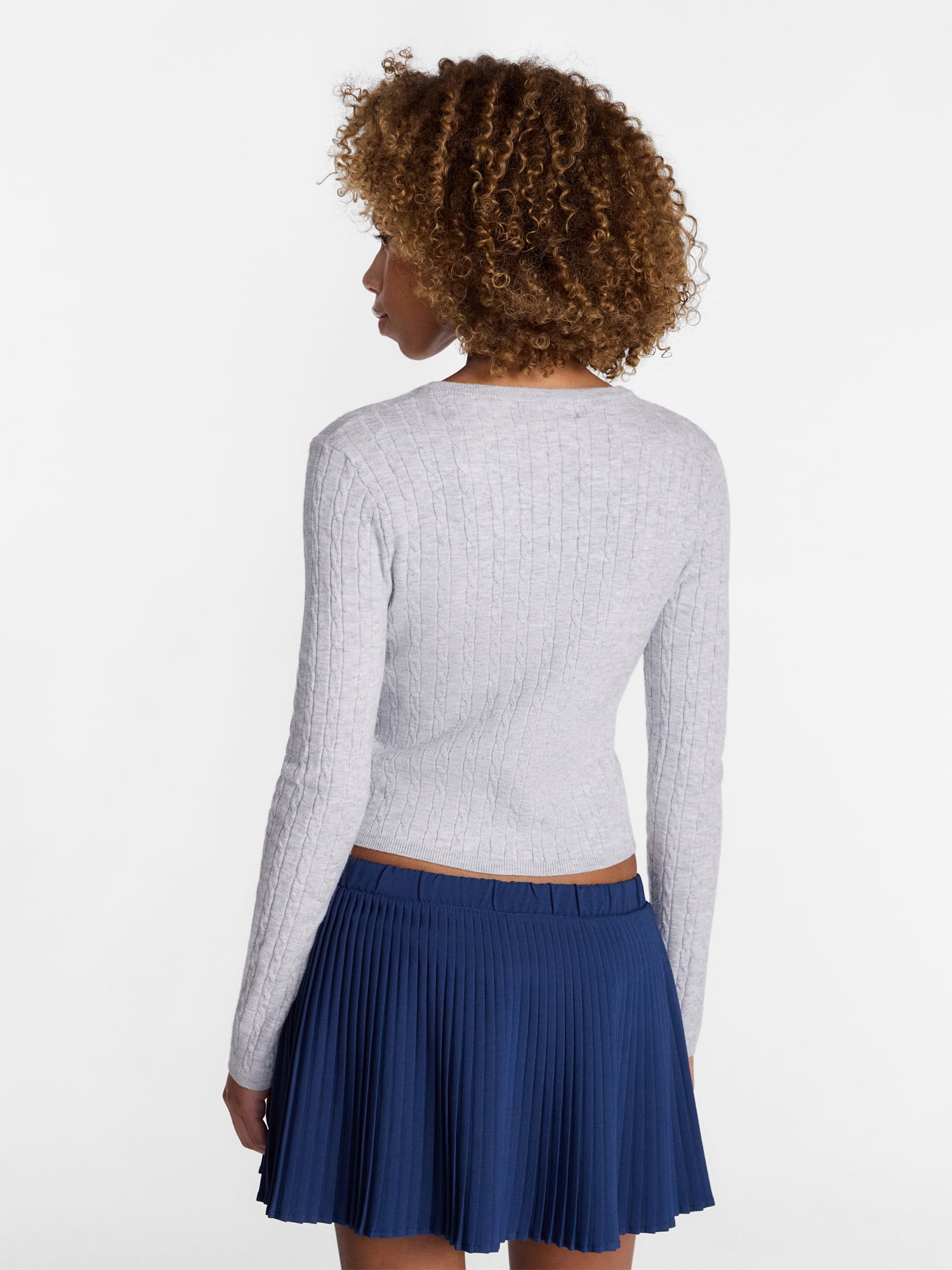 No Boundaries Women's Cable Knit Crewneck Cardigan (Grey, XXS-4X) 1c6ub