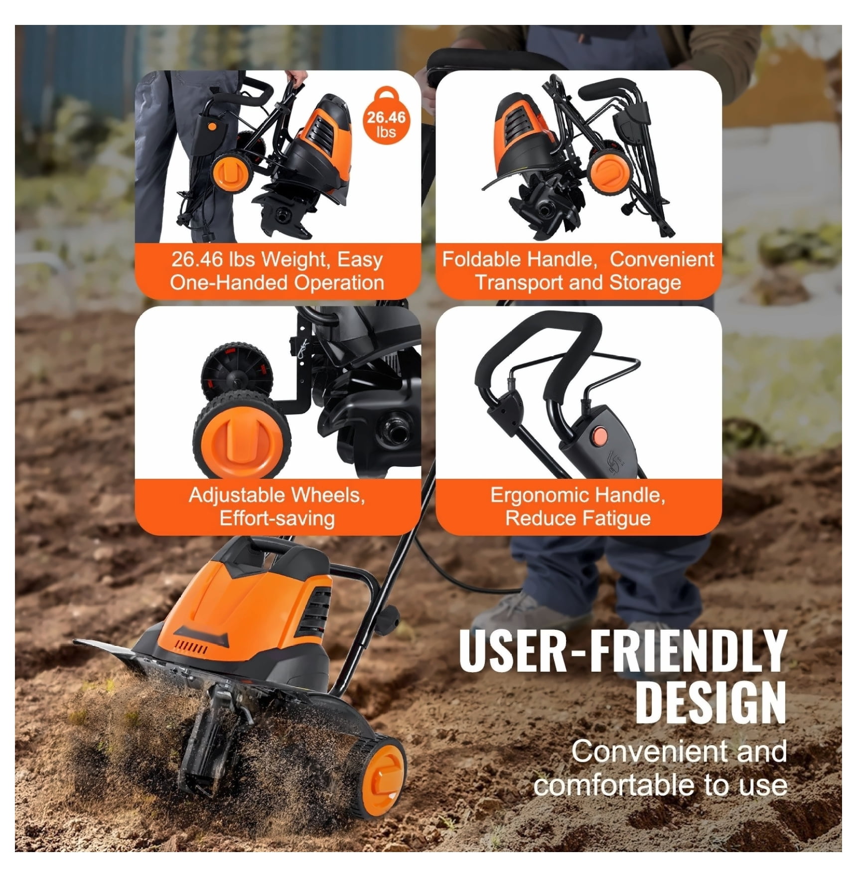 Earthwise 12 Amp Electric Tiller (18 in Width, 3.94 in Depth, Corded Garden Cultivator) 1p8wi