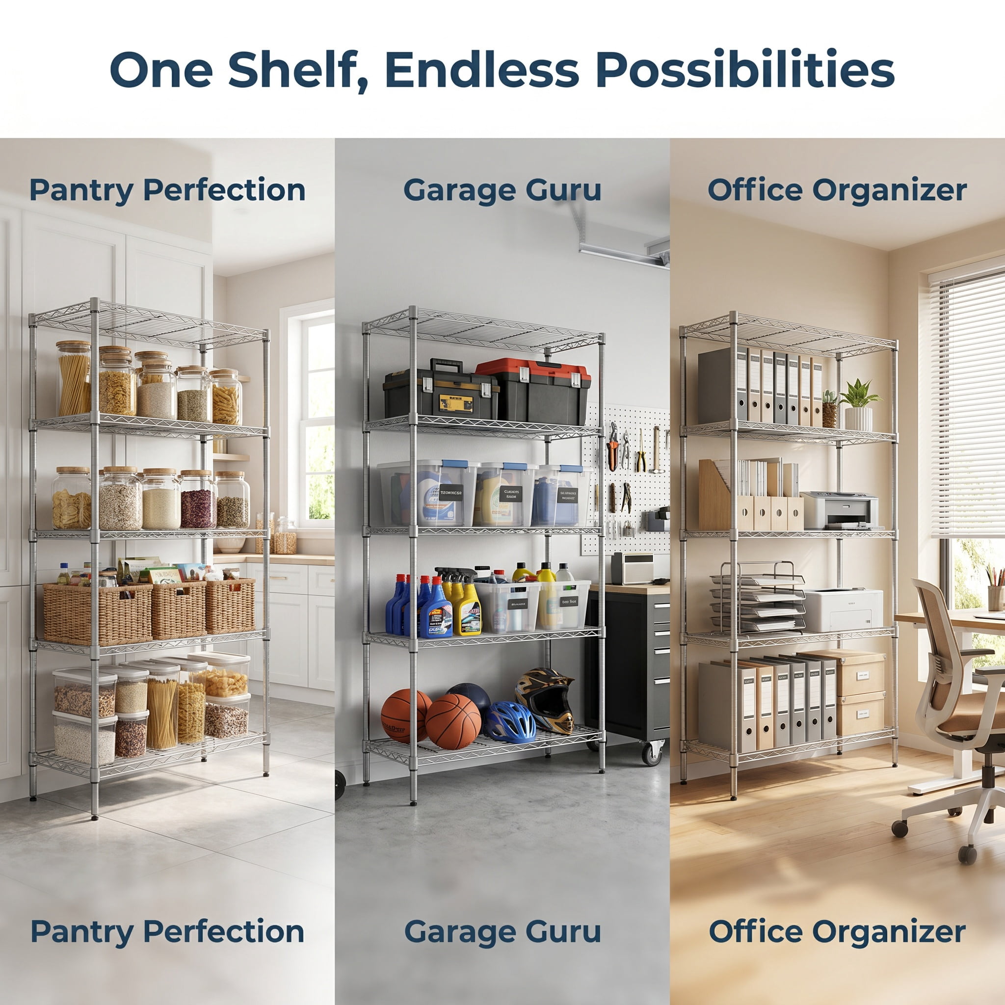 Ktaxon 5-Tier Heavy-Duty Wire Shelving Unit, Adjustable Steel Storage Rack for Garage and Kitchen (Silver, 29.13 in W x 13.39 in D x 59.06 in H) 9h852