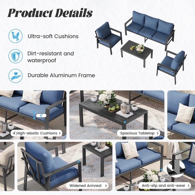 ELPOSUN Aluminum Outdoor Patio Furniture Set 6-Piece Sectional Sofa Conversation Set (Navy, 6-Piece) 8uifk