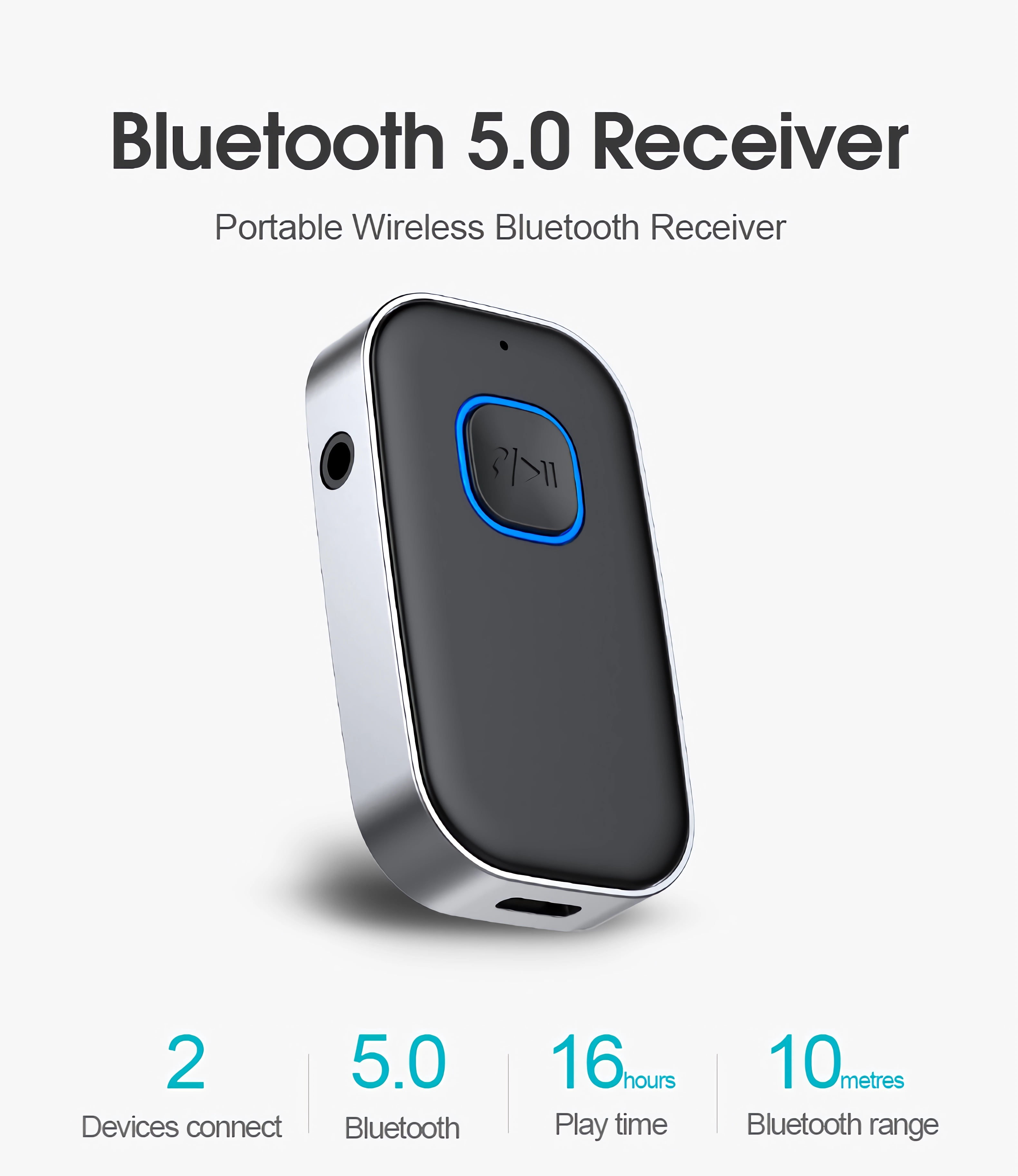 Generic Bluetooth Receiver for Car, Wireless Audio Adapter with Noise Cancellation for Home Stereo and Wired Headphones (Black, 1 Unit) i0jmv