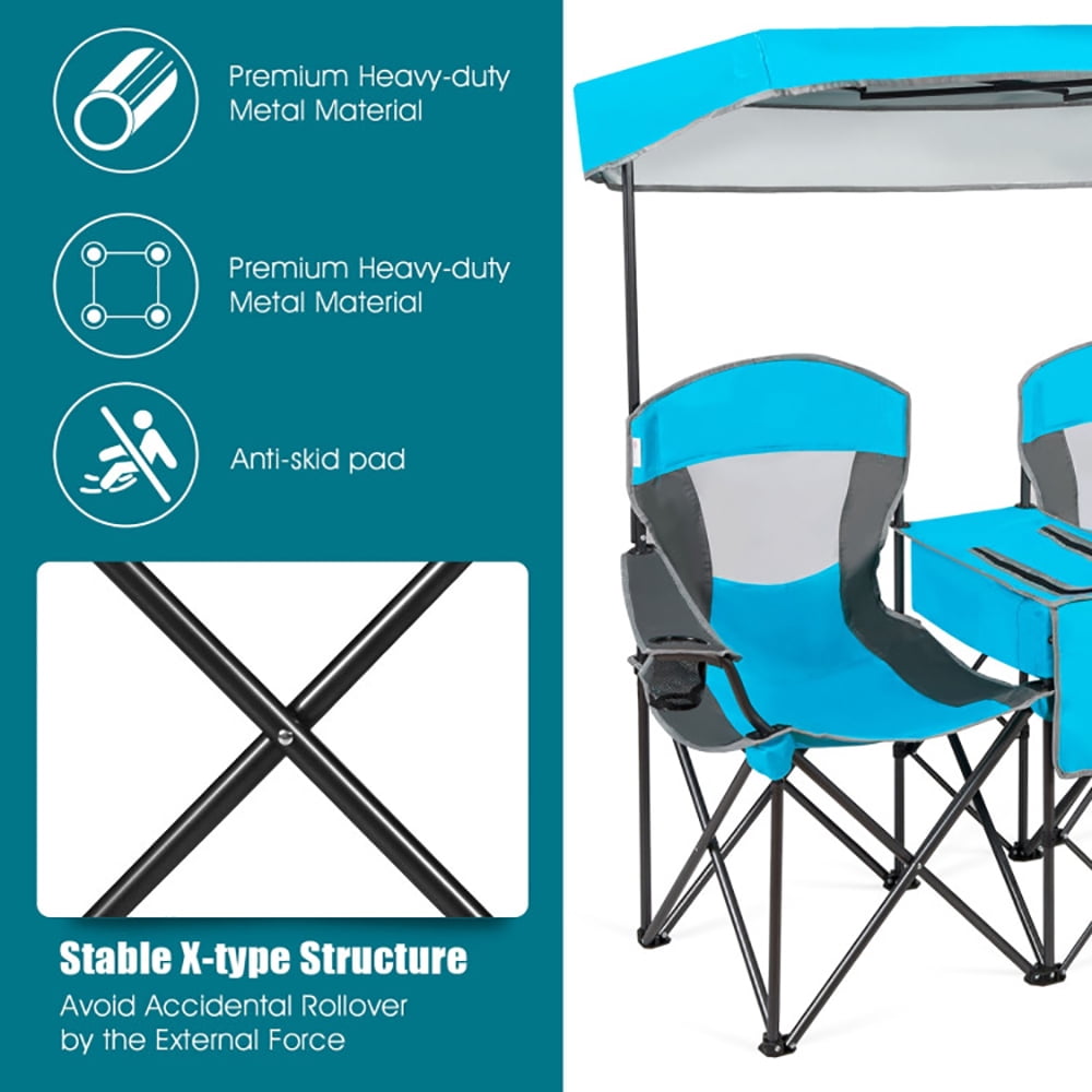 YYAO Portable Folding Camping Chair with Canopy and Cooler Bag (Blue, 265 lb Capacity) kac6z