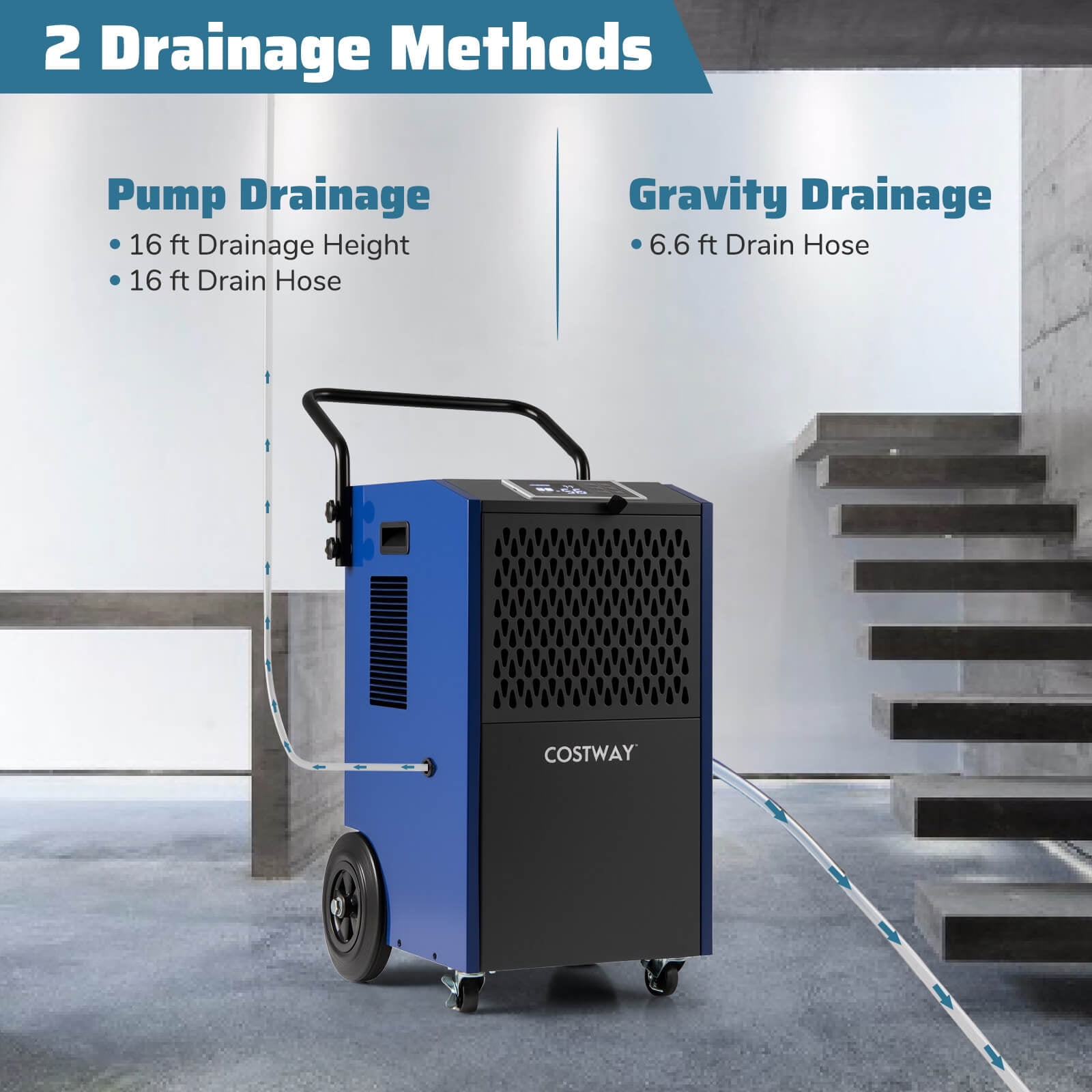 Costway Commercial Dehumidifier with Pump and Drain Hose for Basements and Job Sites (Blue, 49-Pint DOE) jwluo