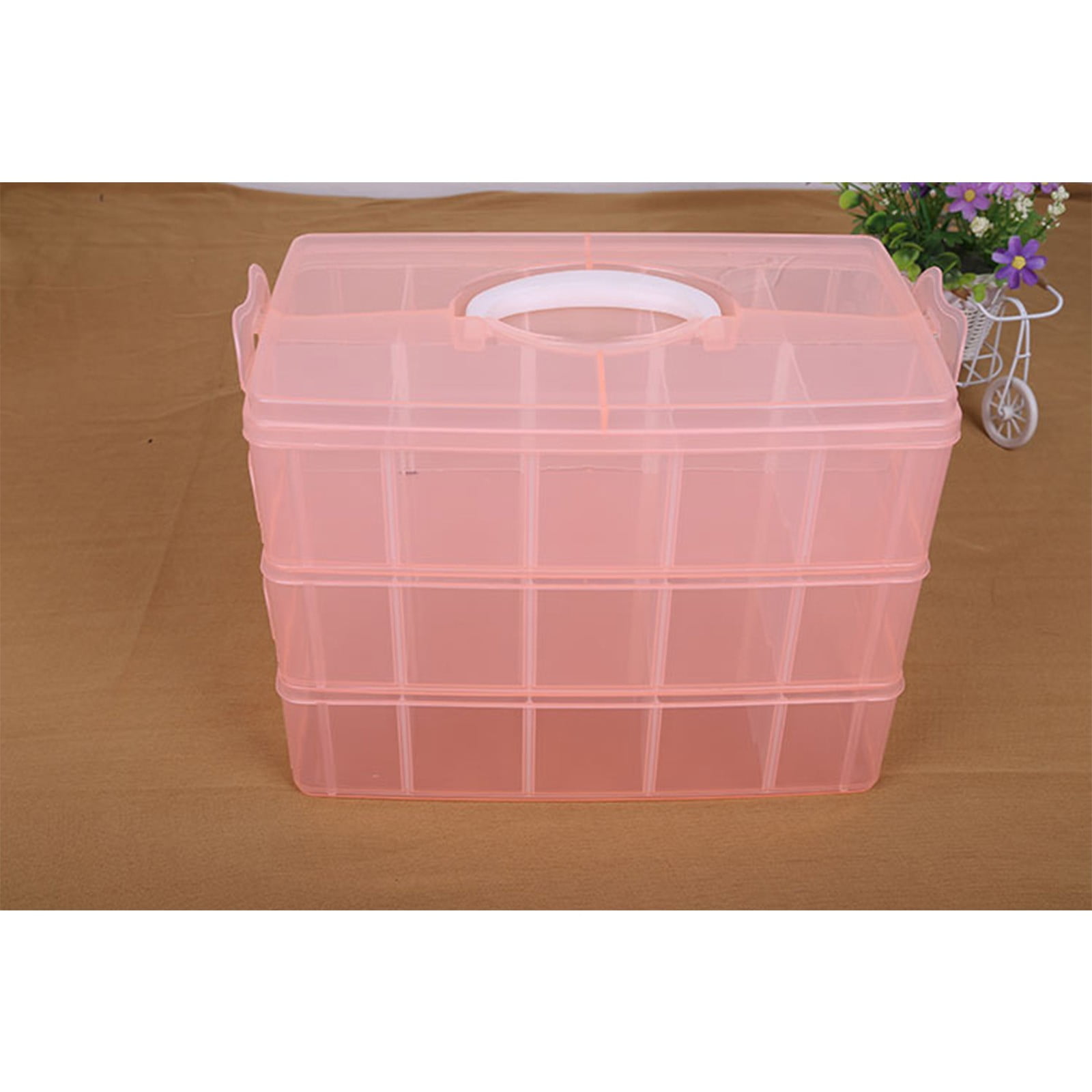 Loetky 30-Compartment Plastic Storage Organizer with Transparent Lid (Clear, 10.5 in x 6.5 in x 2.5 in) bvttp