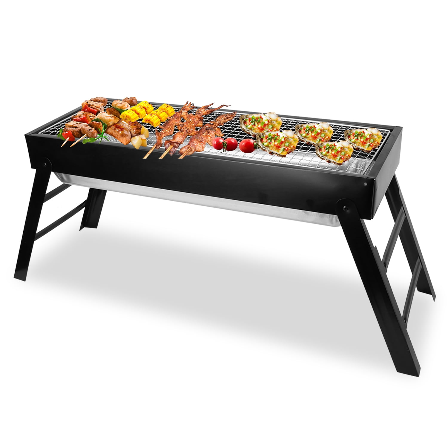 Zorpupoa Foldable Charcoal BBQ Grill Portable Stainless Steel Tabletop Grill for Camping and Outdoor Cooking (Black, 21.85x8.85x12 in) wrd1d