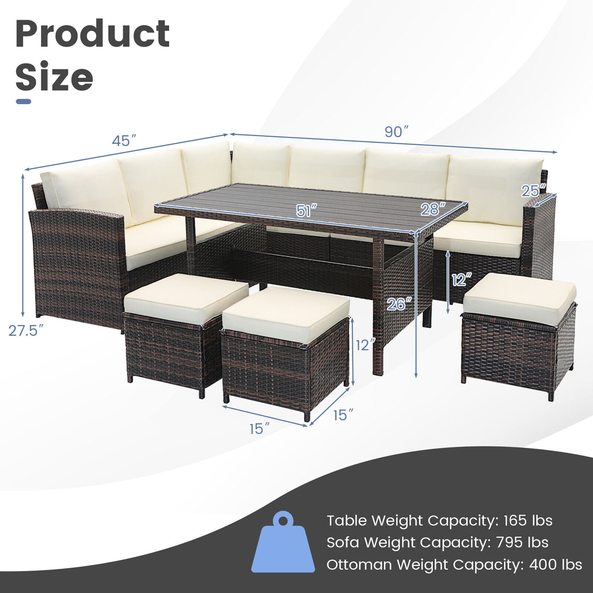 Gymax 7-Piece Wicker Patio Conversation Furniture Set with Cushions (White, 7-Piece) sqvvq