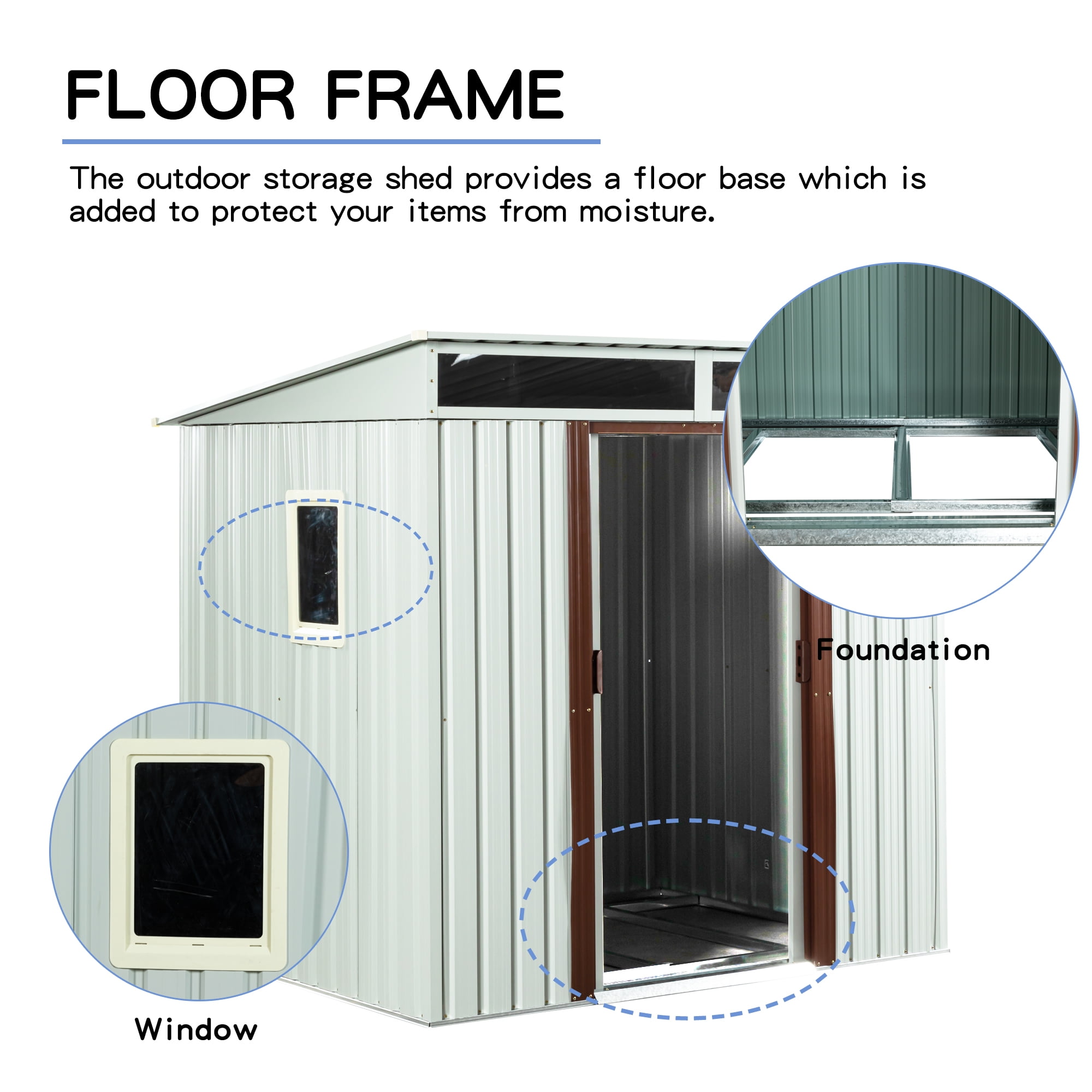 GUTALOR Outdoor Metal Storage Shed, Weather-Resistant Garden Tool House with Window and Sliding Door (White, 6 ft x 5 ft) 6xa73