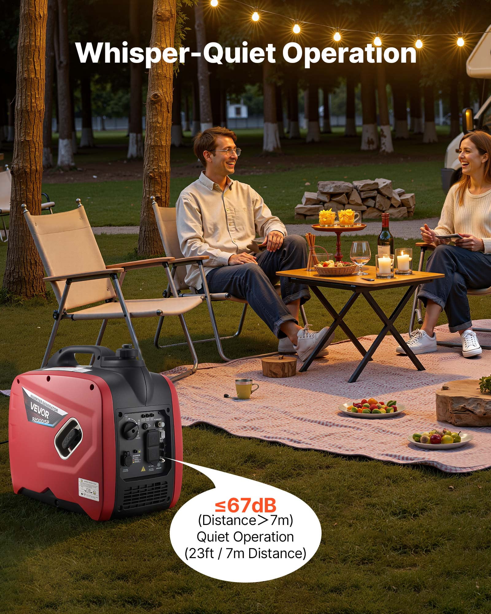 VEVOR Portable Inverter Generator, 2900W Peak Power Gas Powered Quiet Generator for Home and Camping (Orange/Black, 1.1 gal) 8ehr6