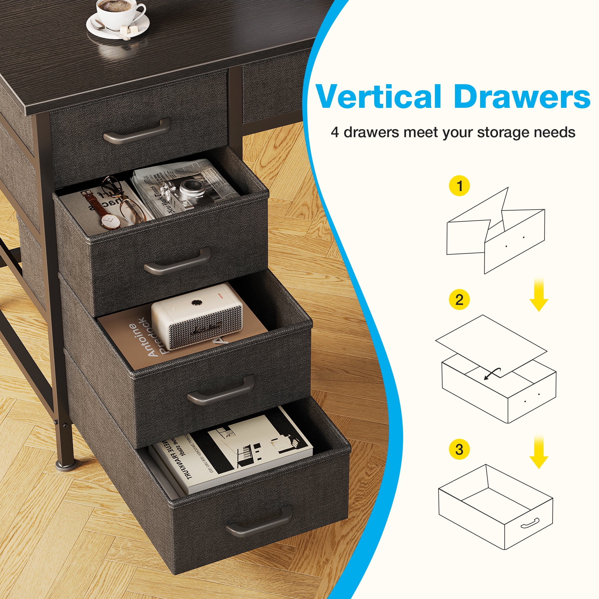 Casacomoda Home Office Desk with 6 Drawers, Modern Computer Desk for Small Spaces (Black, 40 in) 7foyz