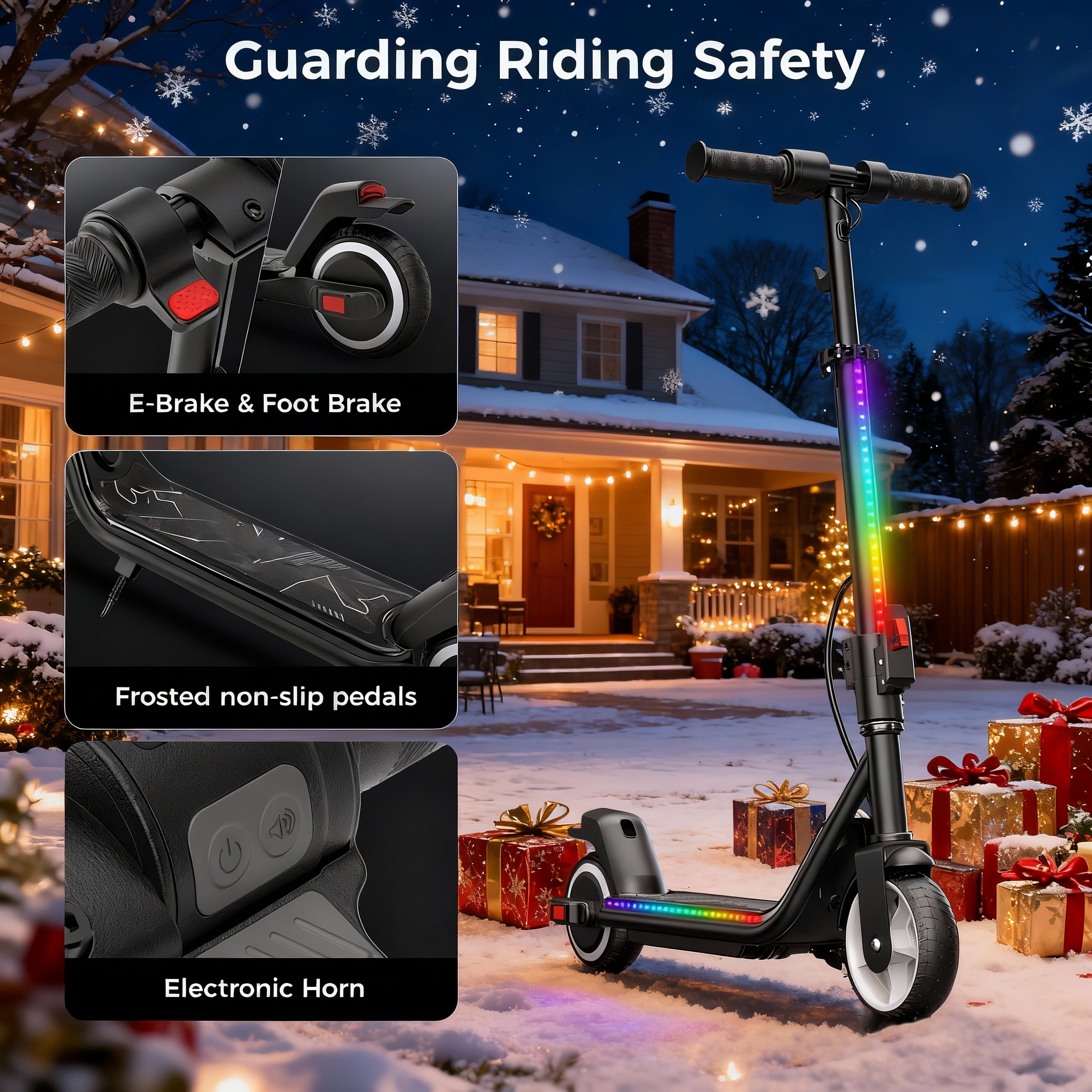 Generic Electric Scooter for Kids, 200W Foldable E-Scooter with Bluetooth Speaker, LED Display, 3-Speed Modes, Adjustable Height (Black, 6.5 in Wheels) fkxpa