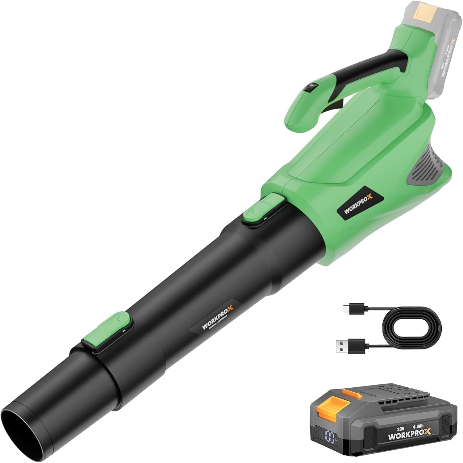 WORKPROX Cordless Leaf Blower, 20V Electric Power Blower with 4.0Ah Battery, Variable Speed Control for Lawn and Patio Maintenance (6.5 lb) 1ogff