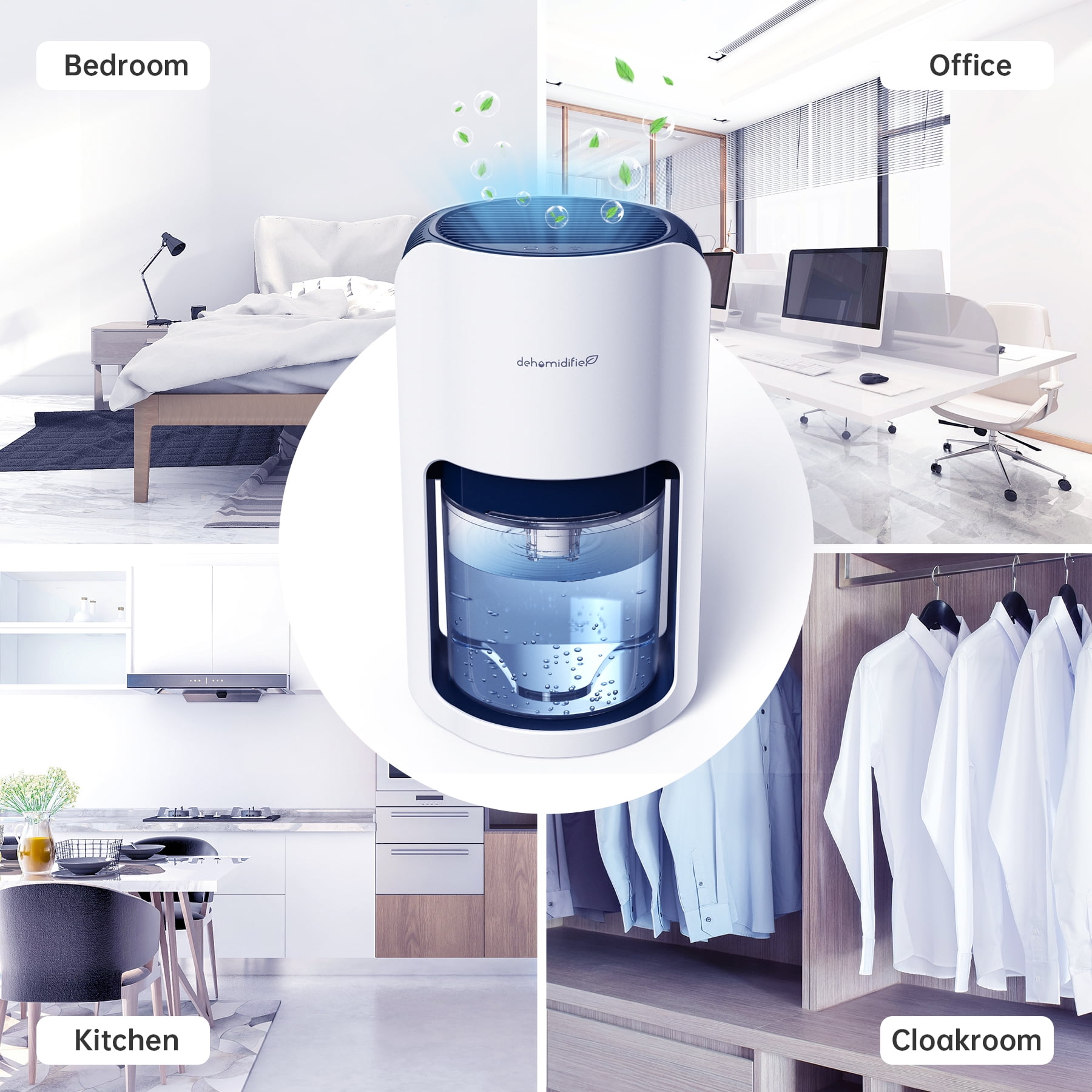 Kloudic Compact Dehumidifier for Home, Ultra Quiet Peltier Technology with Auto Shut Off (White, 40.58 fl oz) wwtak