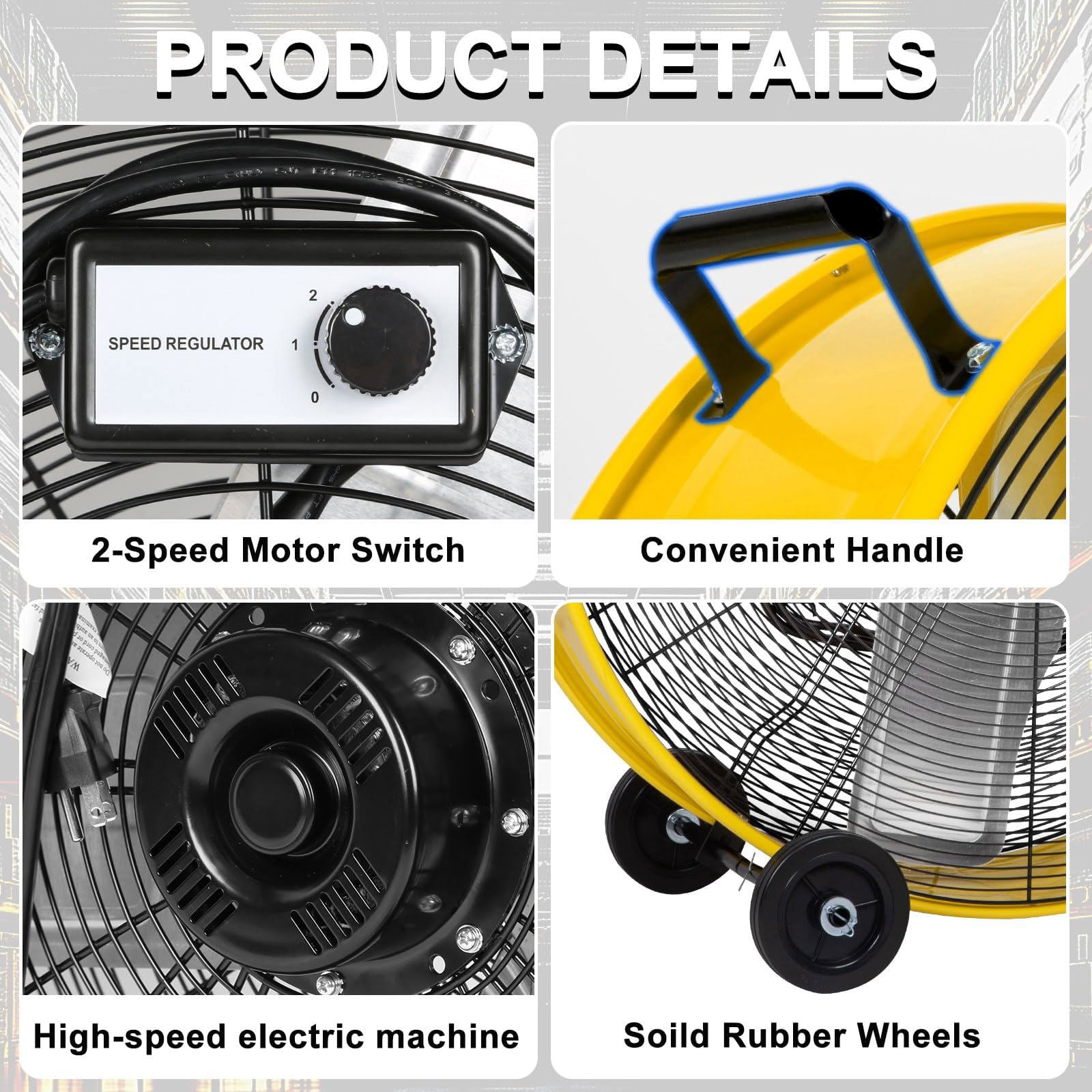 Achazel 30 Inch Industrial Drum Fan, Heavy-Duty High Velocity Floor Fan for Warehouse and Workshop Cooling (Yellow, 30 in) hpbl8