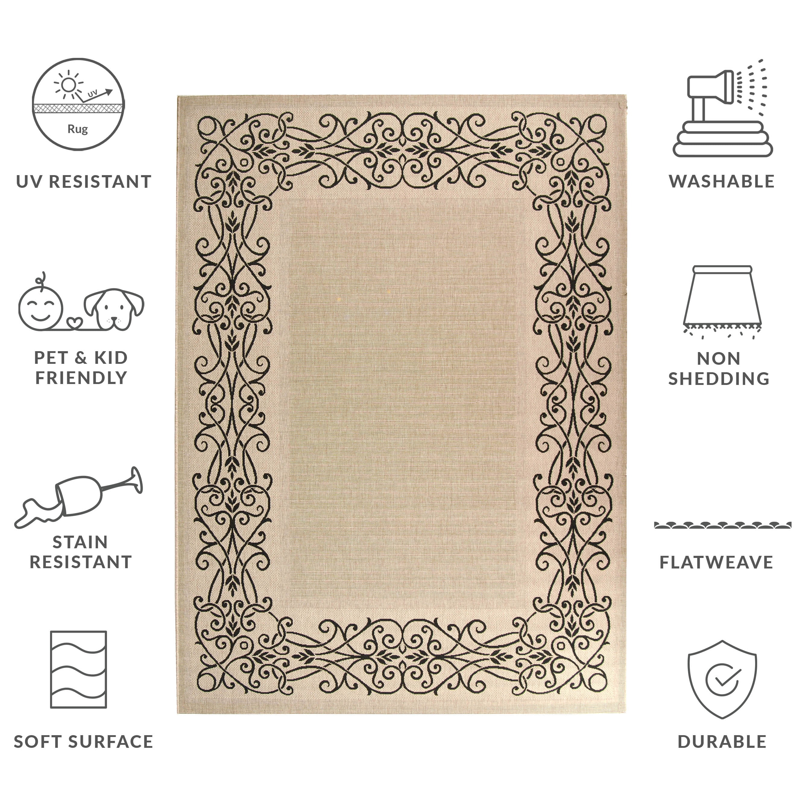 Safavieh Courtyard Ellie Oriental Indoor/Outdoor Area Rug (Sand/Black, 9 ft x 12 ft) ipuhd