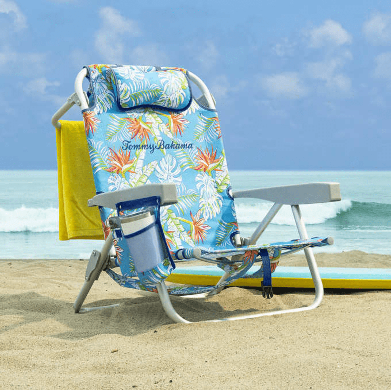 Tommy Bahama Backpack Folding Reclining Beach Chair (Blue Floral, Set of 2) 07fsx