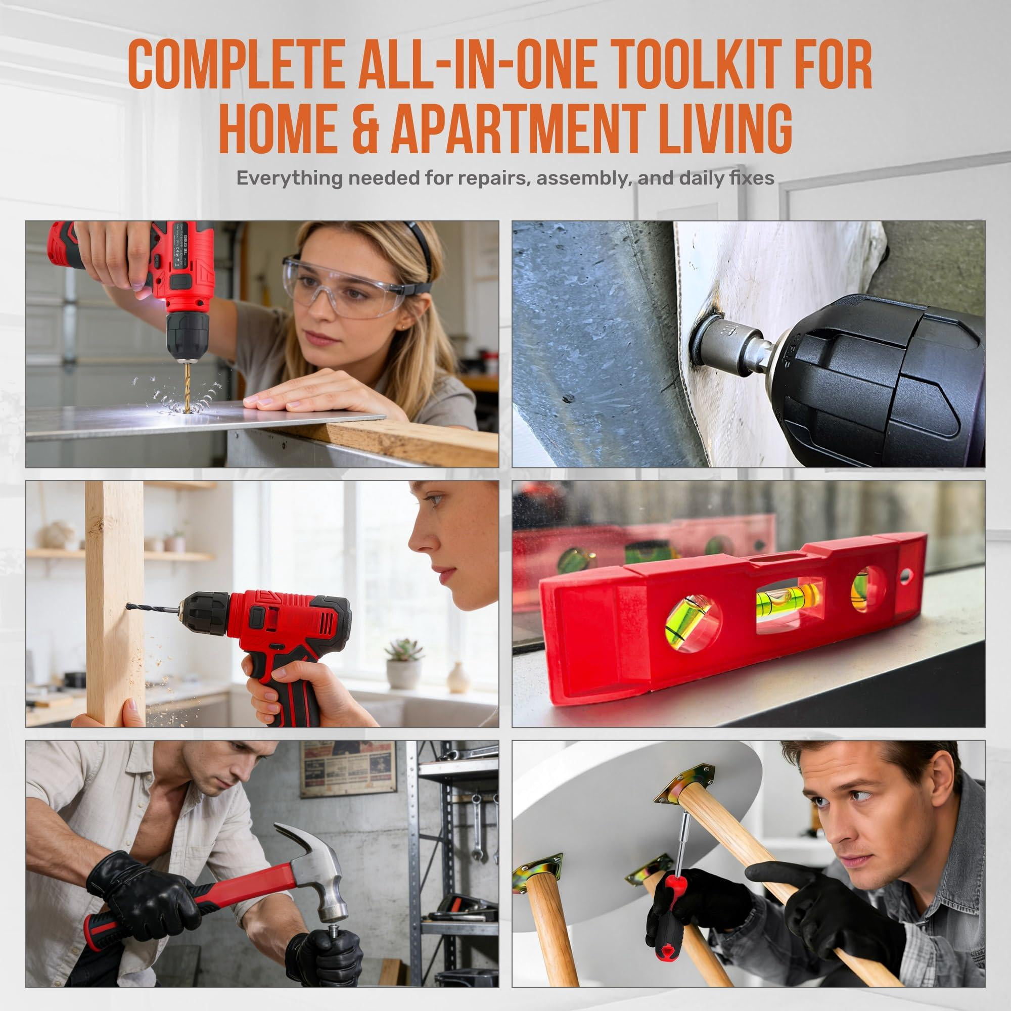 Generic 8V Cordless Drill Set and Starter Tool Kit (Red, Compact) cq8vw