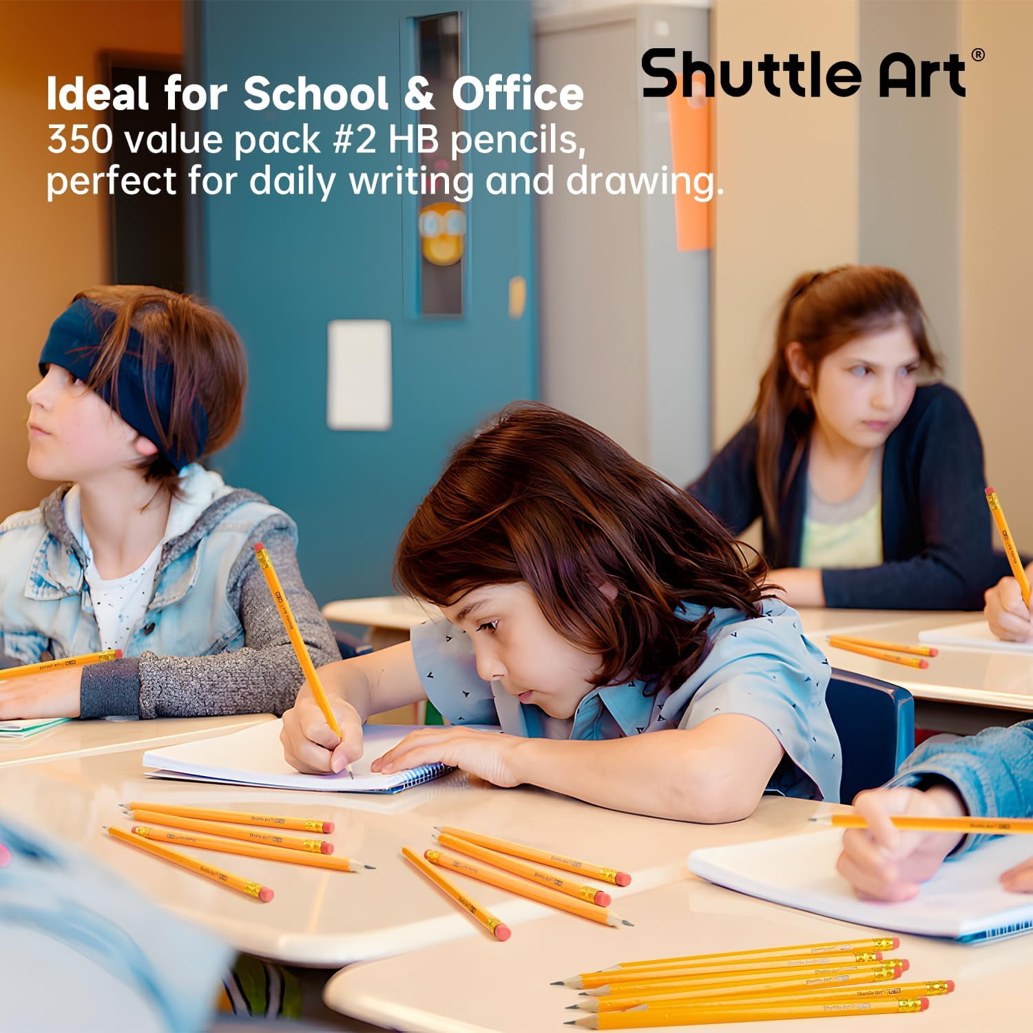 Shuttle Art #2 HB Wood-Cased Pencils, Pre-Sharpened Graphite Pencils with Erasers (Yellow, 350 Pack) aubum - Image 2