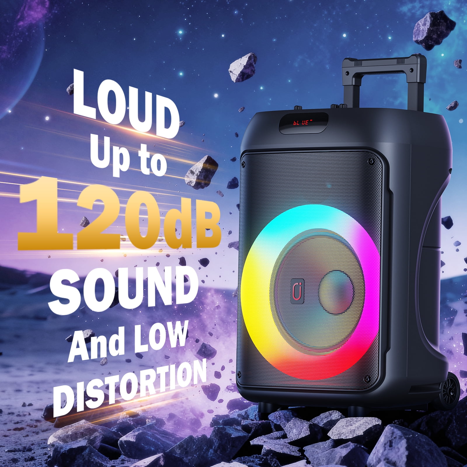 JYX Portable Party Speaker, 120W Wireless Bluetooth Speaker with Dual Subwoofers, Karaoke System with 2 Microphones and Wheels (Black) 9r5hu