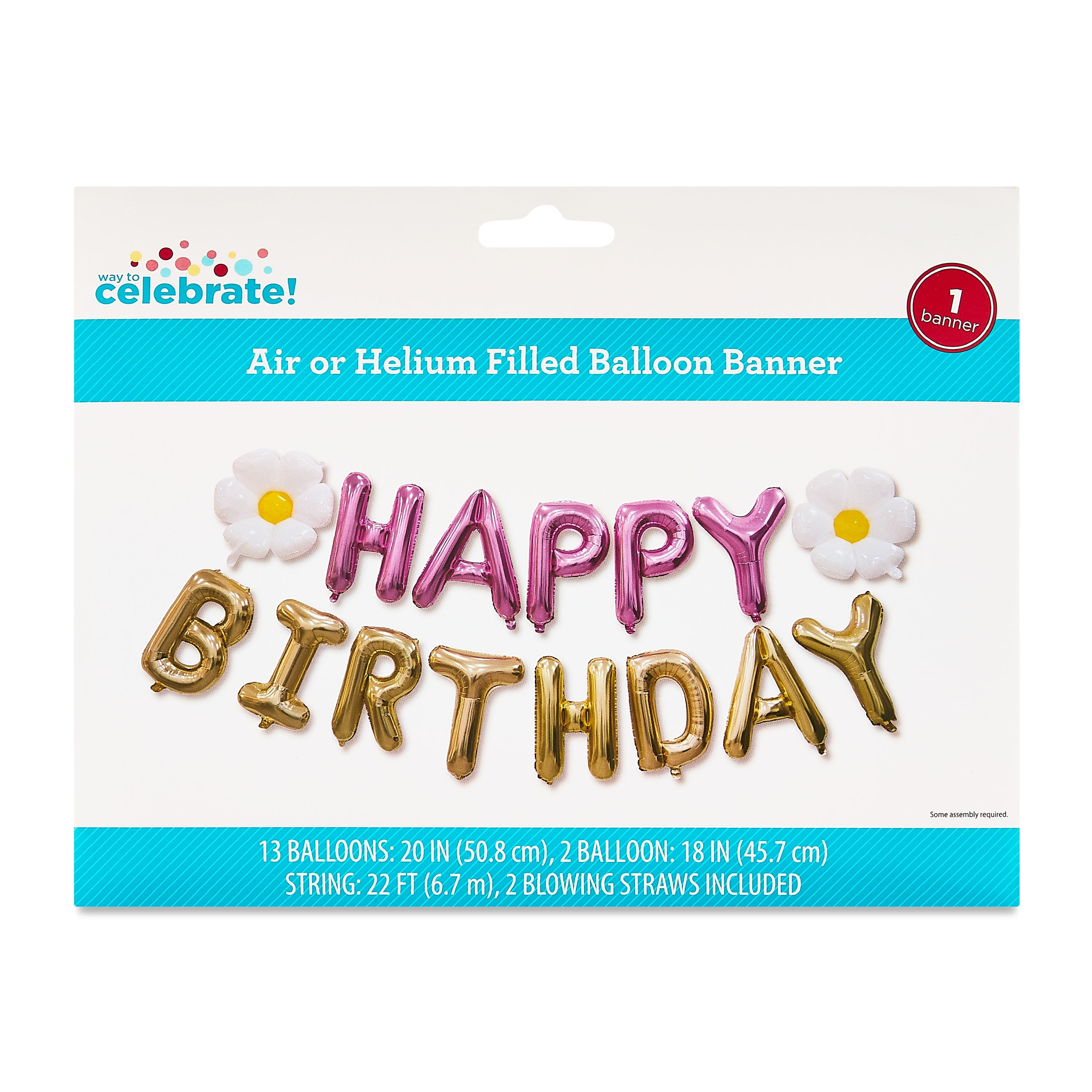 Way To Celebrate Happy Birthday Foil Daisy Balloon Banner (Pink and Gold, 18 Pieces) miaaj