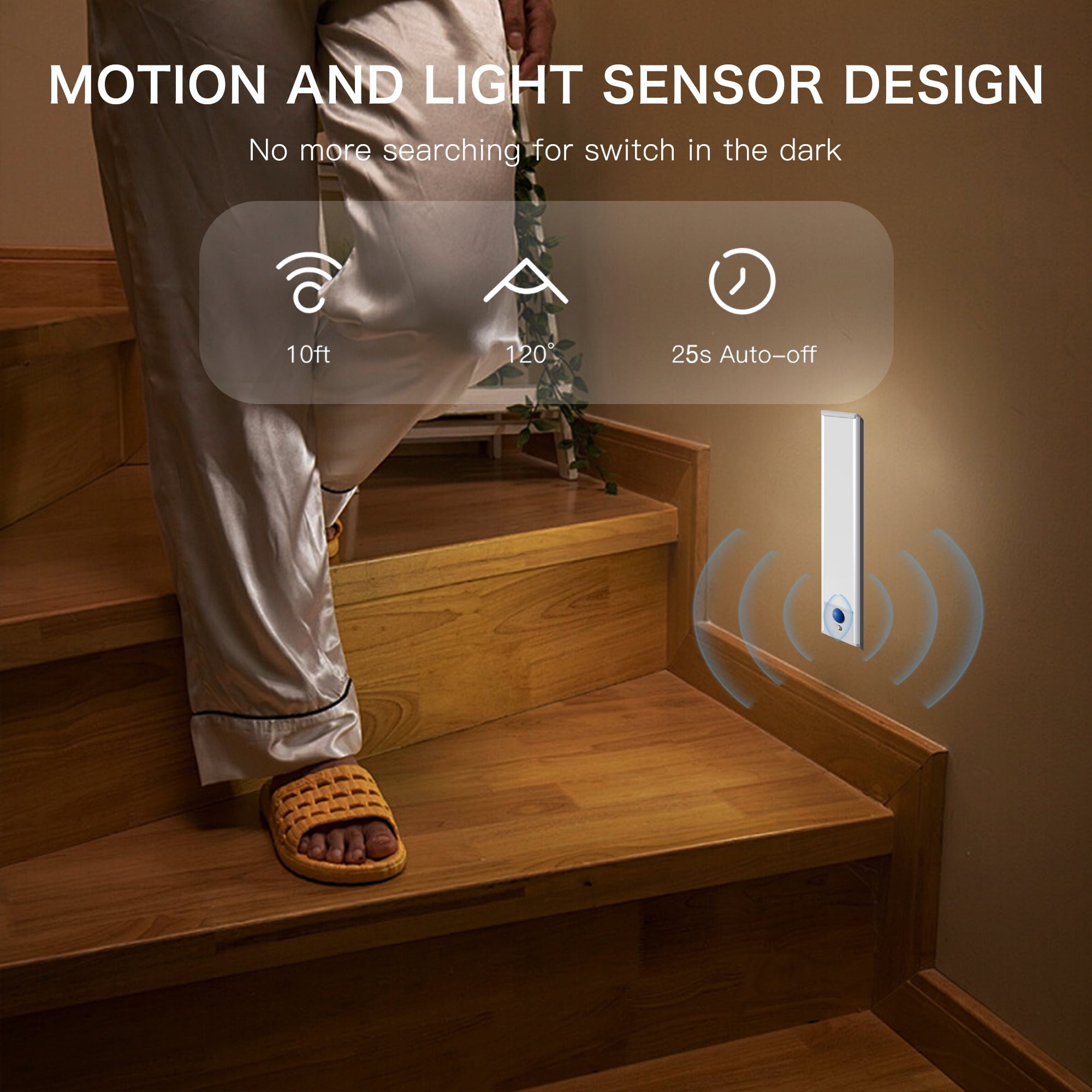 DAYBETTER LED Under Cabinet Lights, Motion Sensor Wireless Closet Lighting with Magnetic Strip (White, 2 Pack) giz9r