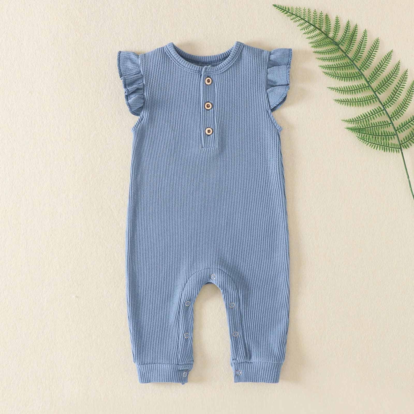 Bovxnpu Infant Baby Sleeveless Cotton Romper Fly Sleeve Jumpsuit (Blue, 12 Months) r7sn7