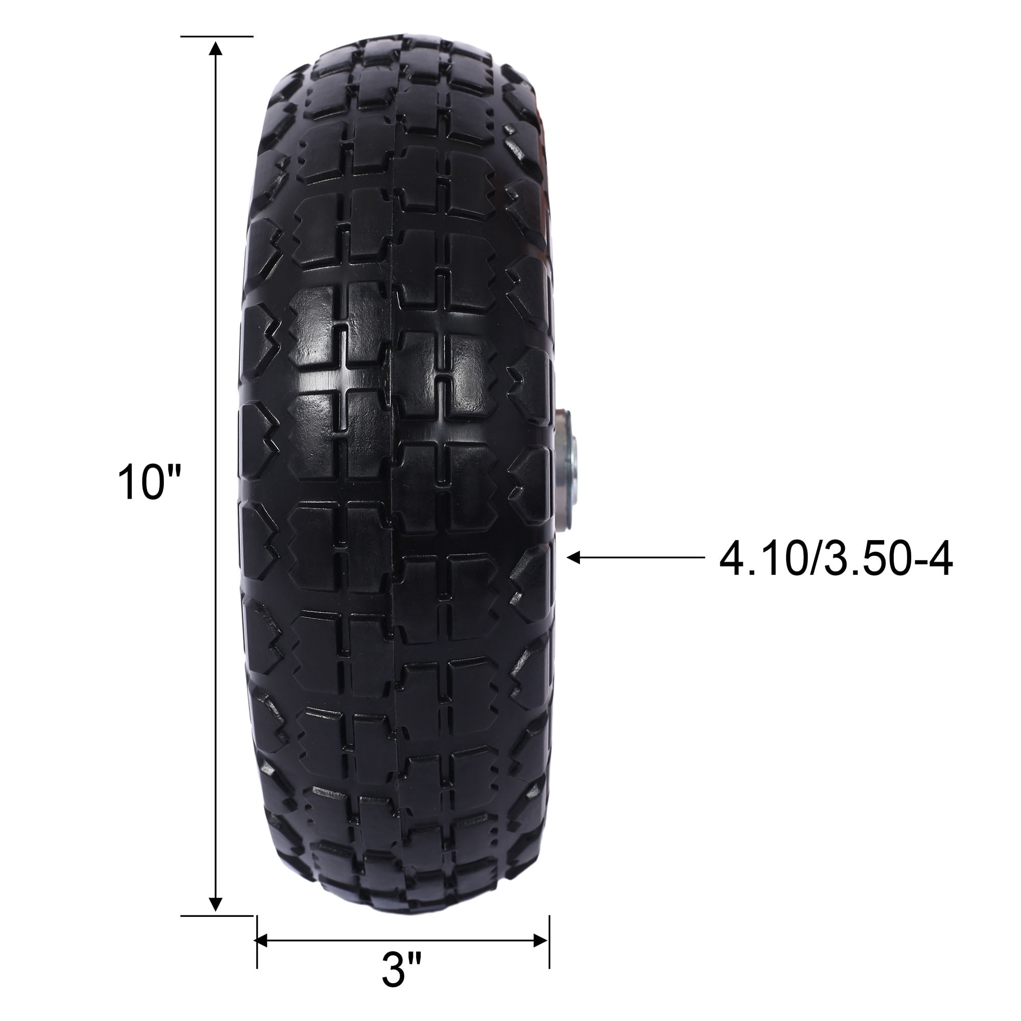 CQSXDA Heavy-Duty Flat-Free PU Foam Tire and Wheel (Black, 10 in Diameter, 5/8 in Axle Bore) usfak