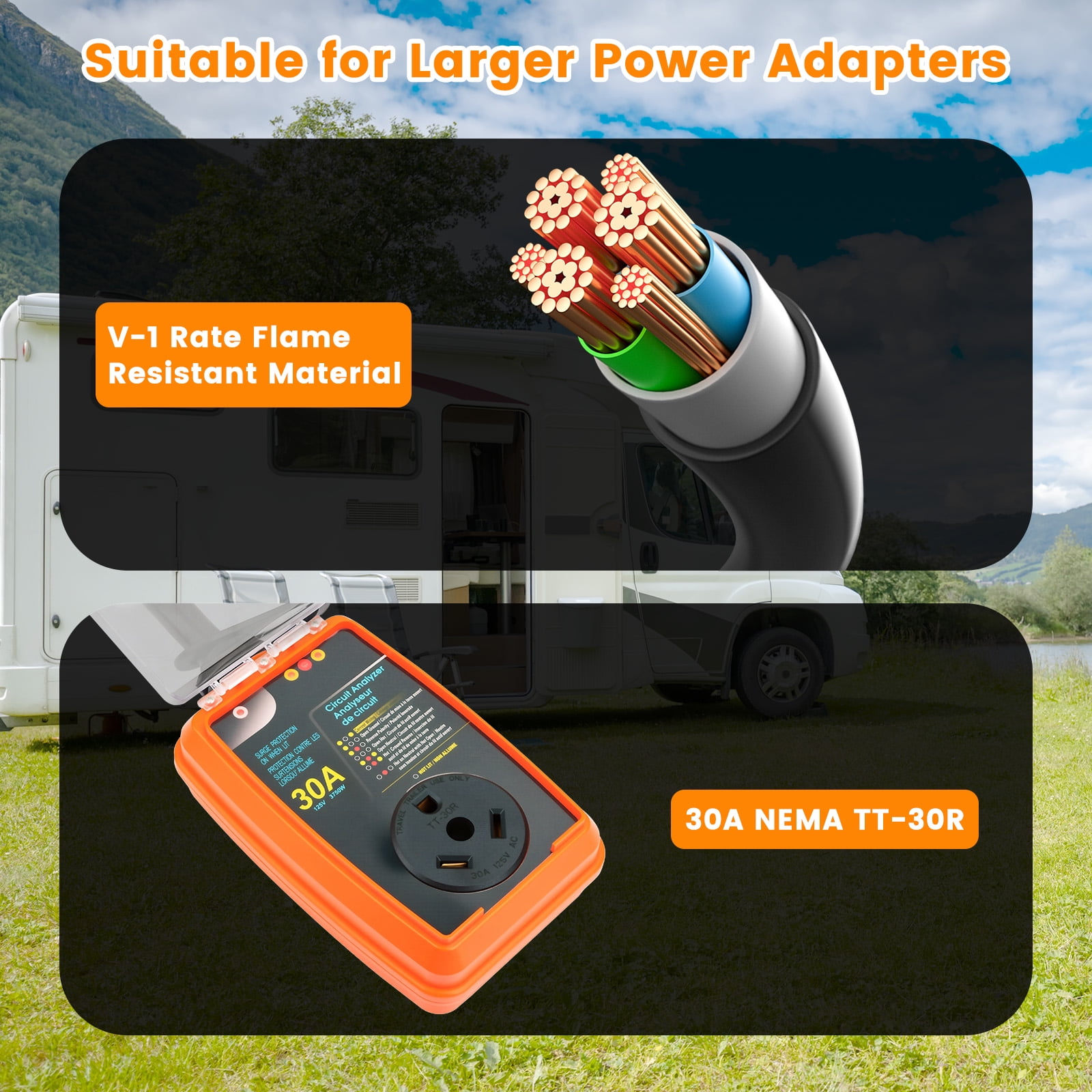 Aiqeek RV Surge Protector 30 Amp with Circuit Analyzer and Weatherproof Cover (30 Amp) ly5ro