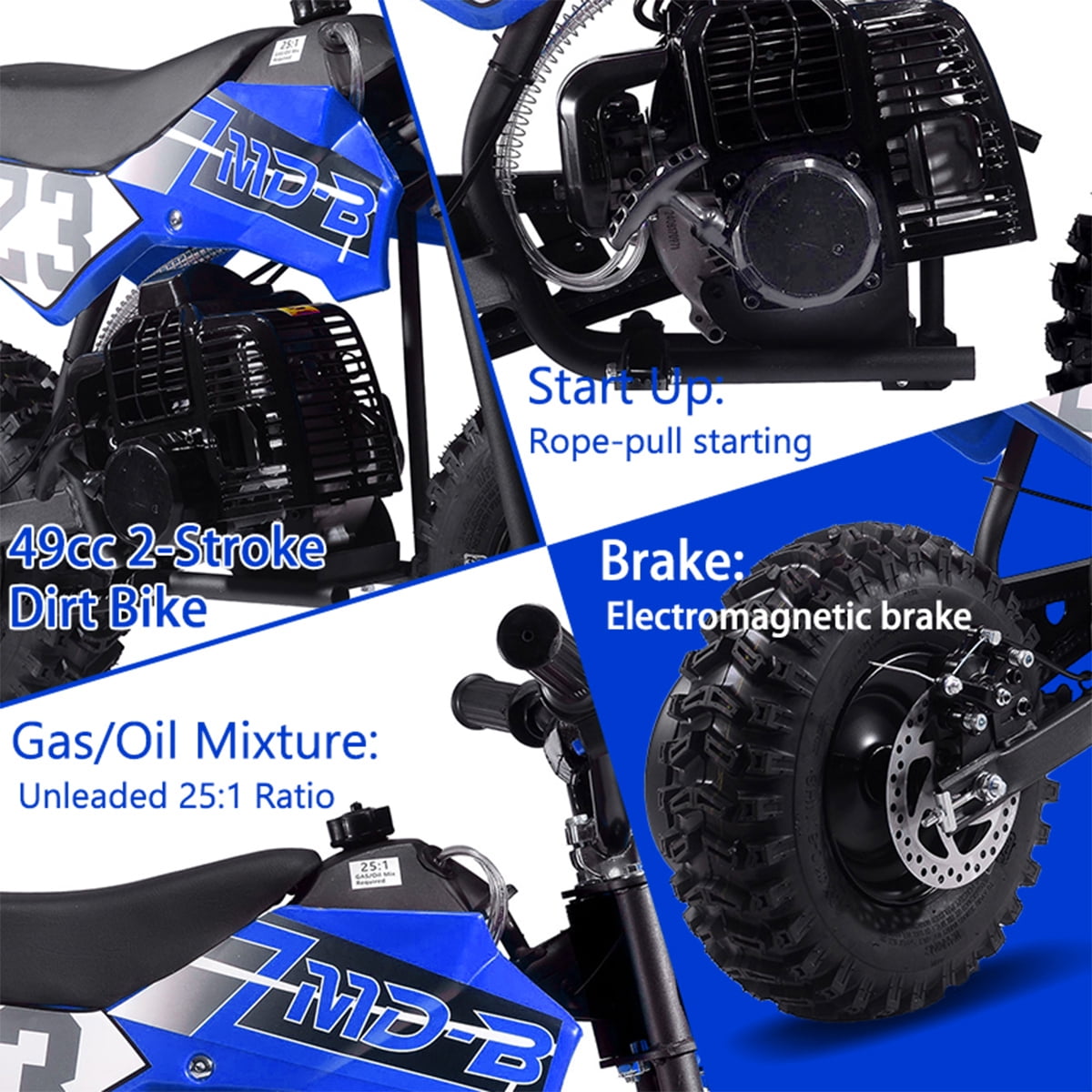 TOXOZERS Mini Pit Bike Gas-Powered Dirt Bike for Kids with 13 in Knobby Tires (Blue, 37 lb) n1b8i