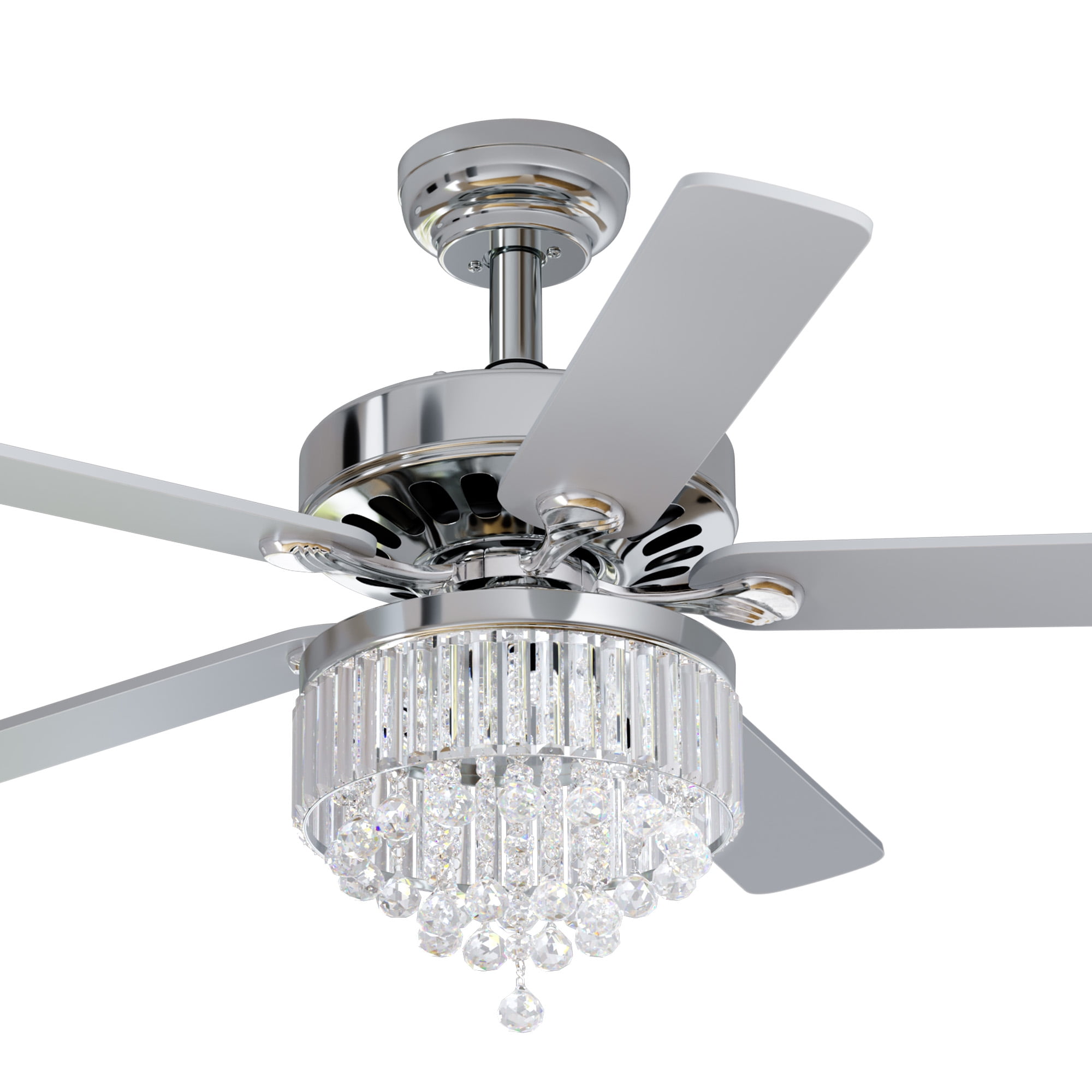 Dextrus 52 in Chandelier Ceiling Fan with Remote, Crystal Light Fixture, Silent Reversible Motor, Chrome (52 in) 6qwa1