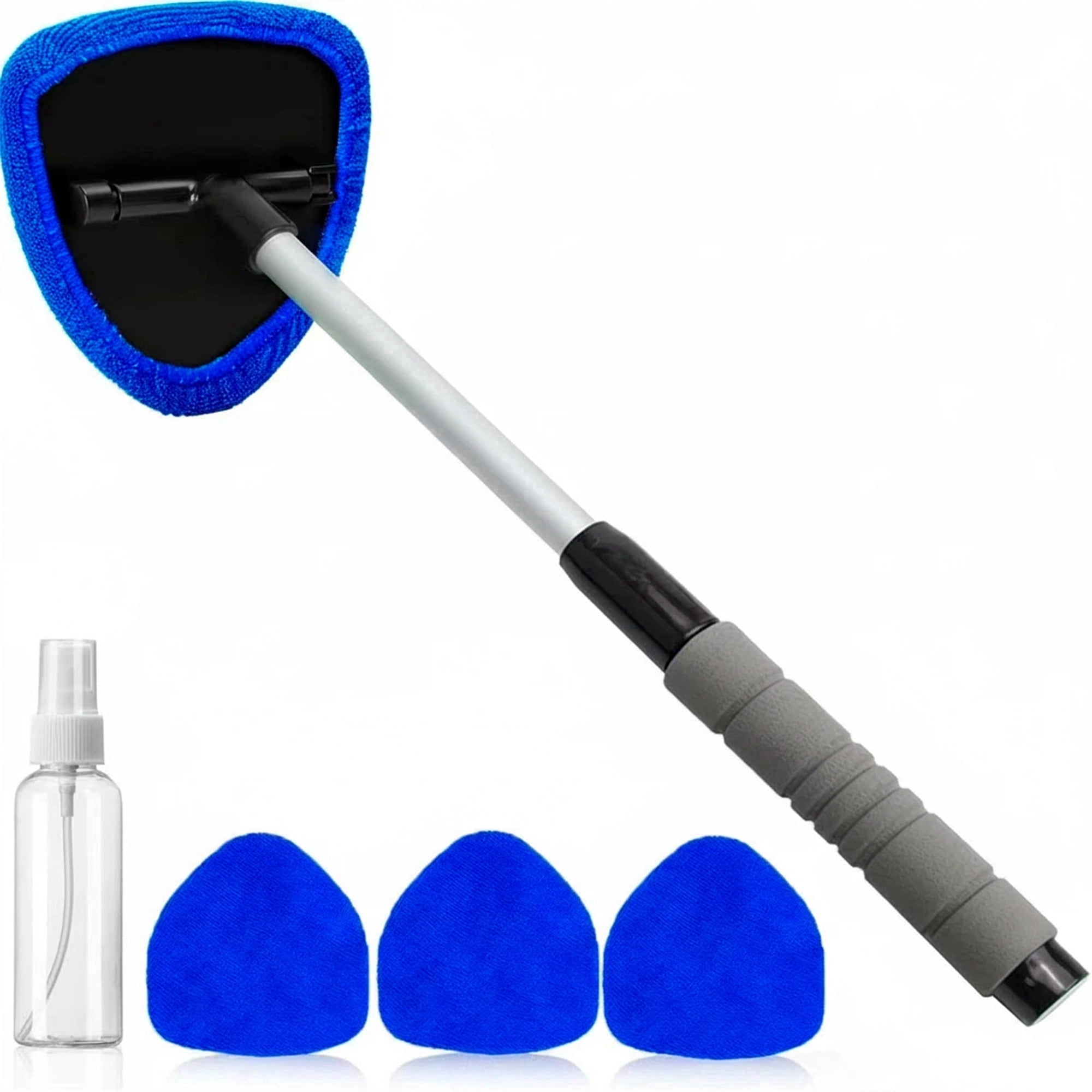 STORGENER Windshield Cleaning Tool with Extendable Handle and 4 Microfiber Pads (Blue, 1 Pack) l06uv
