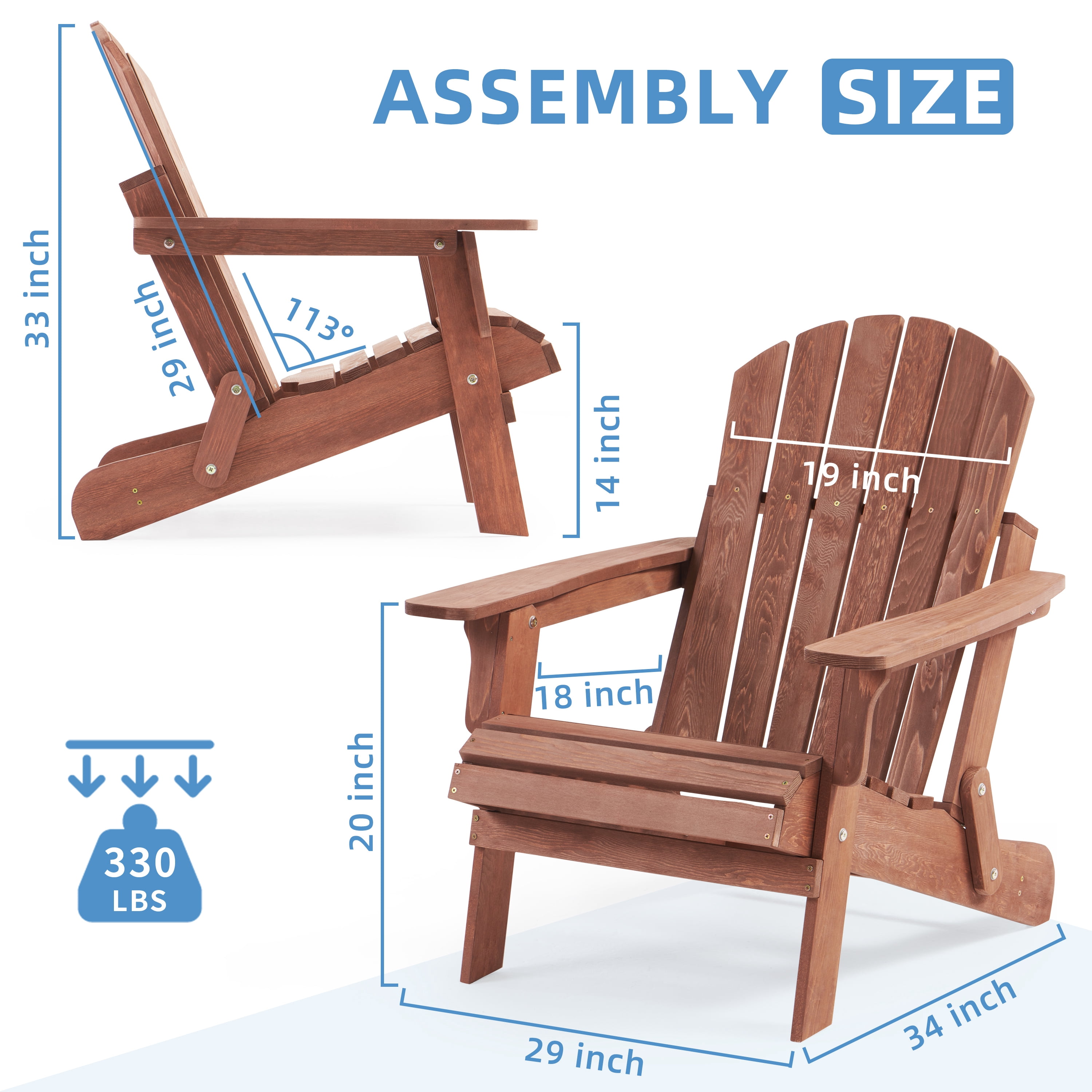 MEDERLO Oversized Folding Adirondack Chair, Solid Cedar Wood Patio Lounge Chair for Garden and Deck (Brown, 34 in x 29 in x 33 in) zic0x