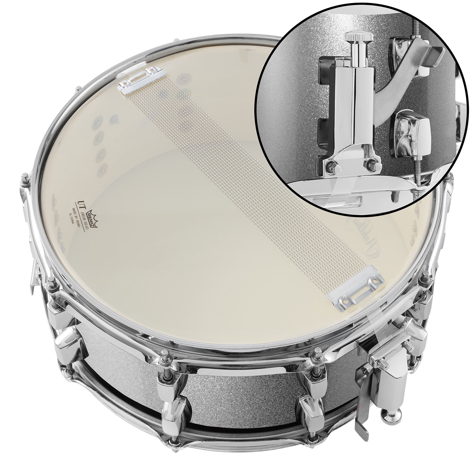 Ashthorpe Snare Drum Set with Remo Head and Stand (Silver, 14 in x 6 in) ci8rc - Image 5