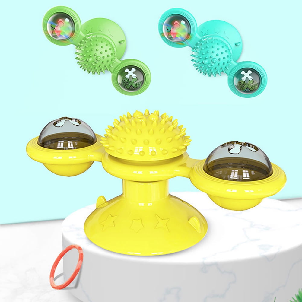 Visland Interactive Cat Toy Turntable with Grooming Brush and Catnip Ball (10 in) ftpv1
