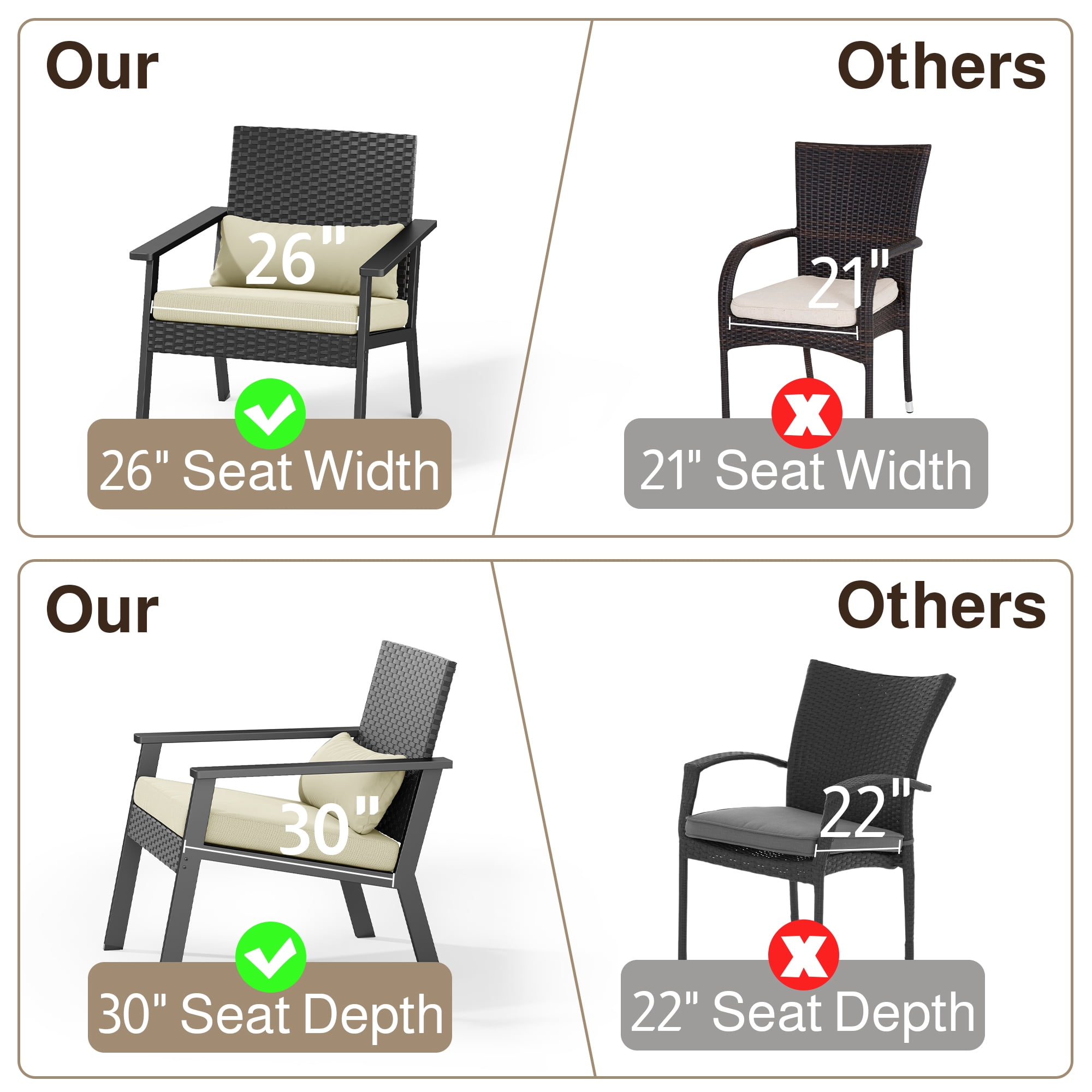 Aiho 3-Piece Outdoor Wicker Patio Furniture Set with Glass Table (Gray, 30 in Depth) n51q5