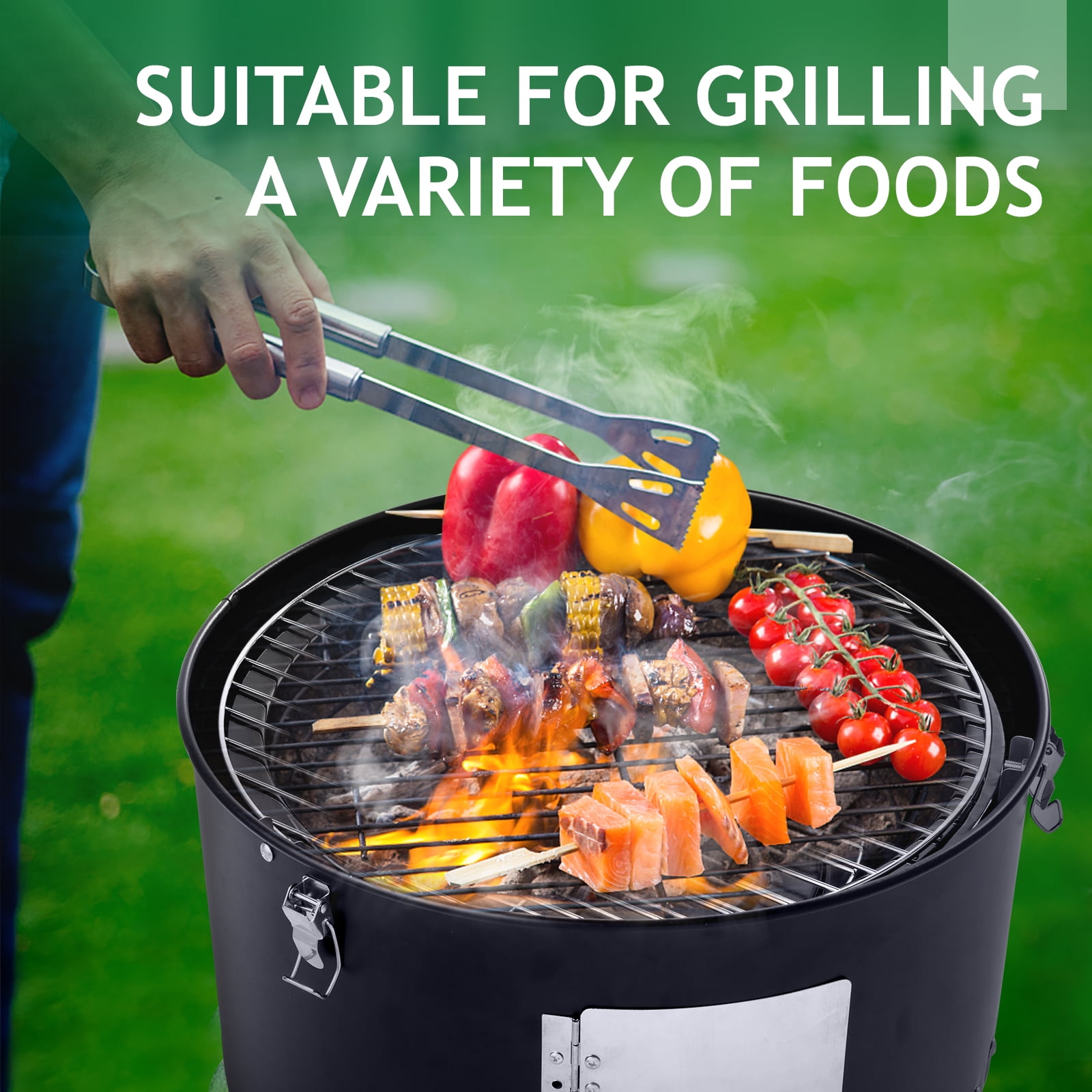 Segmart Vertical Charcoal Smoker and Grill, Heavy-Duty Outdoor BBQ with Built-in Thermometer (Black, 18.5 in) y5e5p
