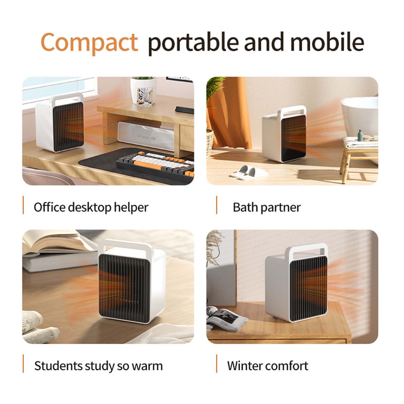 CVLNCYCLING Portable Electric Space Heater with Adjustable Thermostat and Fan Mode (White, 6 in) nuqon