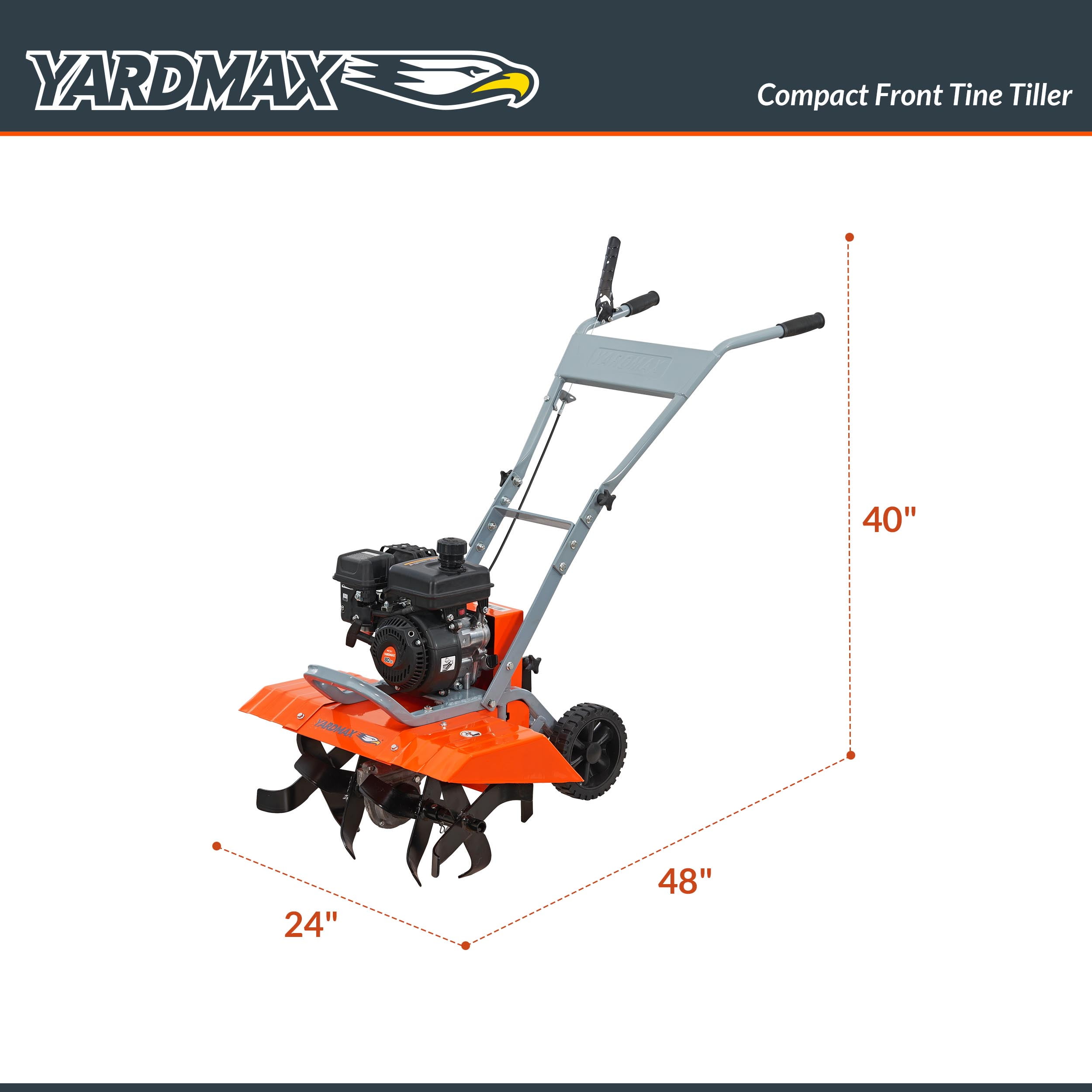 Yardmax Compact Front Tine Tiller (80cc, 21 in Tilling Width) uww0y