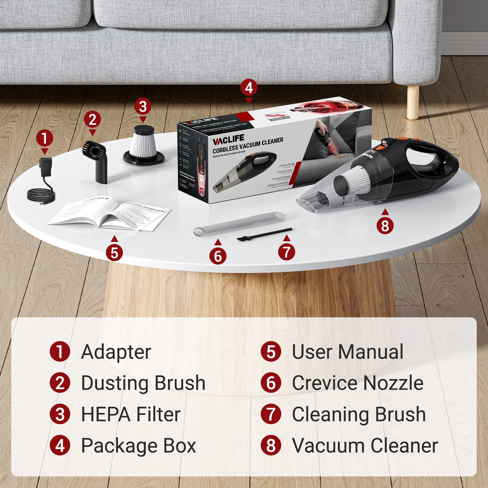 VacLife Handheld Vacuum Cordless Car Cleaner with HEPA Filter and LED Light (Orange, 1.46 lb) 3nkvo