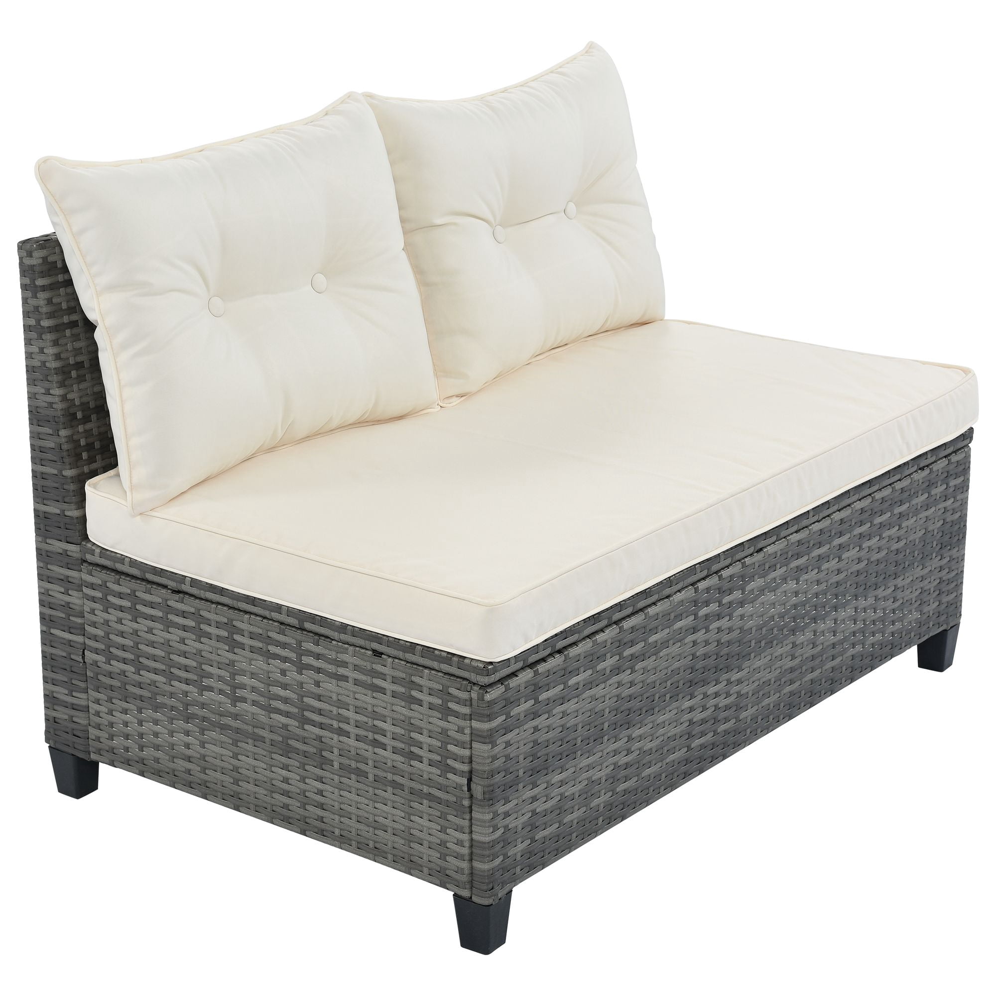Rhomtree 8-Piece Half-Moon Outdoor Patio Furniture Set, Sectional Rattan Sofa with Coffee Table and Cushions (Beige) kks3i