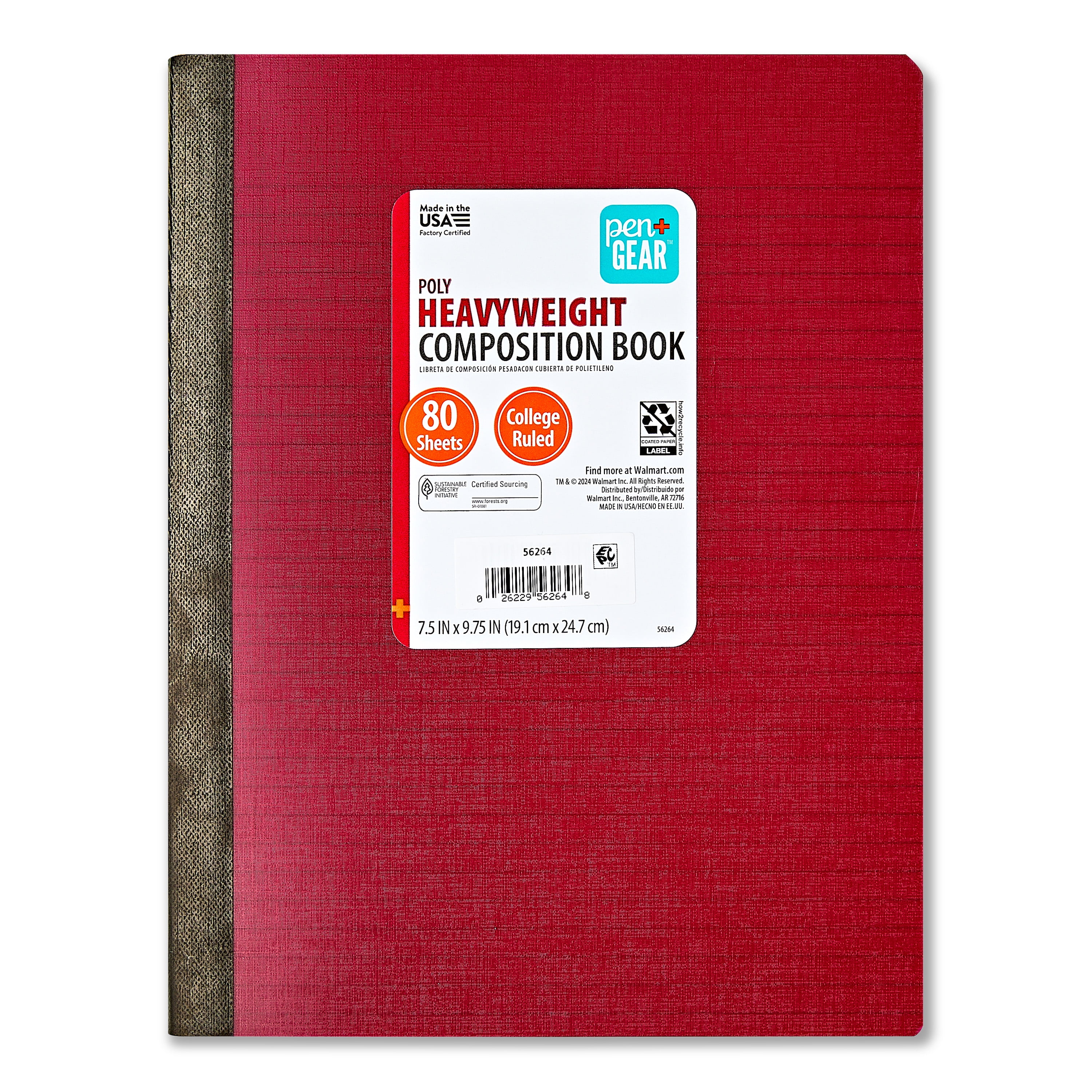 Pen+Gear Heavyweight College Ruled Poly Composition Book (Red, 7.5 in x 9.75 in, 80 Sheets) uwjhg