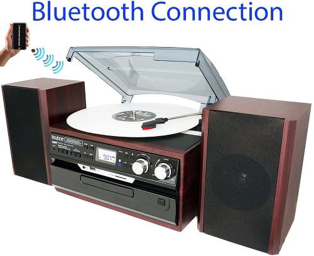 Boytone BT-24DJM 3-Speed Turntable with Bluetooth, CD, Cassette Player, and AM/FM Radio (Black) jdbvh