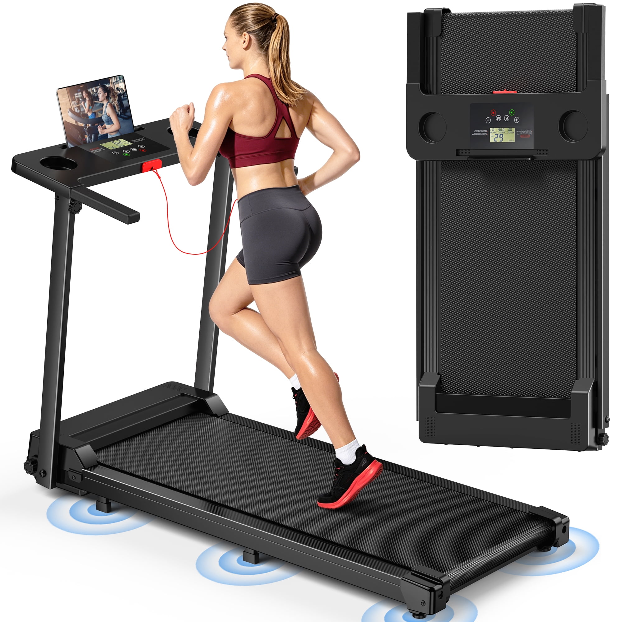 Tomile Folding Treadmill, 3.0 HP Walking Pad for Home Fitness, Compact Running Machine with LED Display (Black, 300 lb Capacity) nsnm6