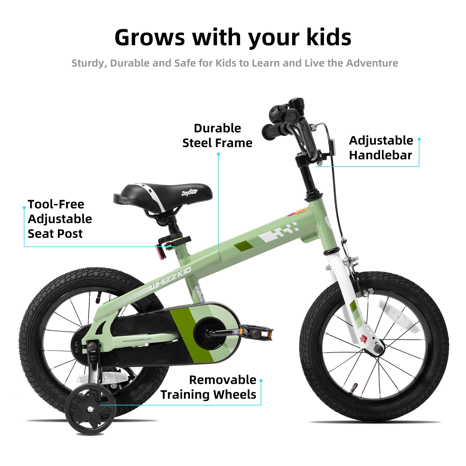 JOYSTAR 14 Inch Kids Bike with Training Wheels and Handbrake (Green, 14 in) slvrc