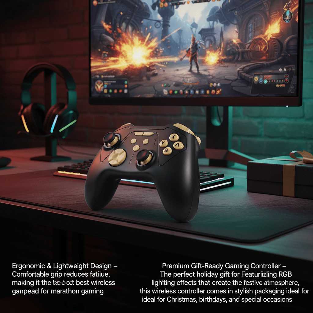 UHM Wireless Pro Controller for Switch, PC, and Mobile with RGB Lighting and Hall Effect Triggers (Black, 1 Count) dvhks